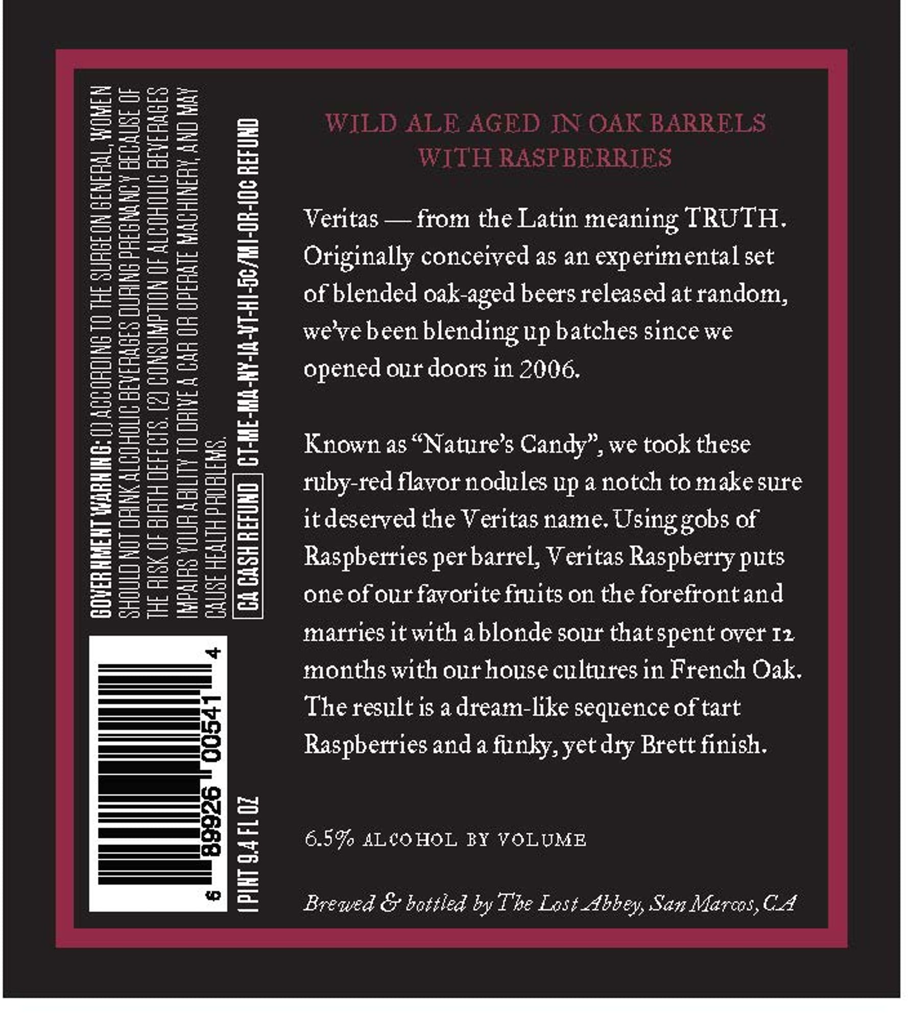Veritas Raspberry by The Lost Abbey - beer label