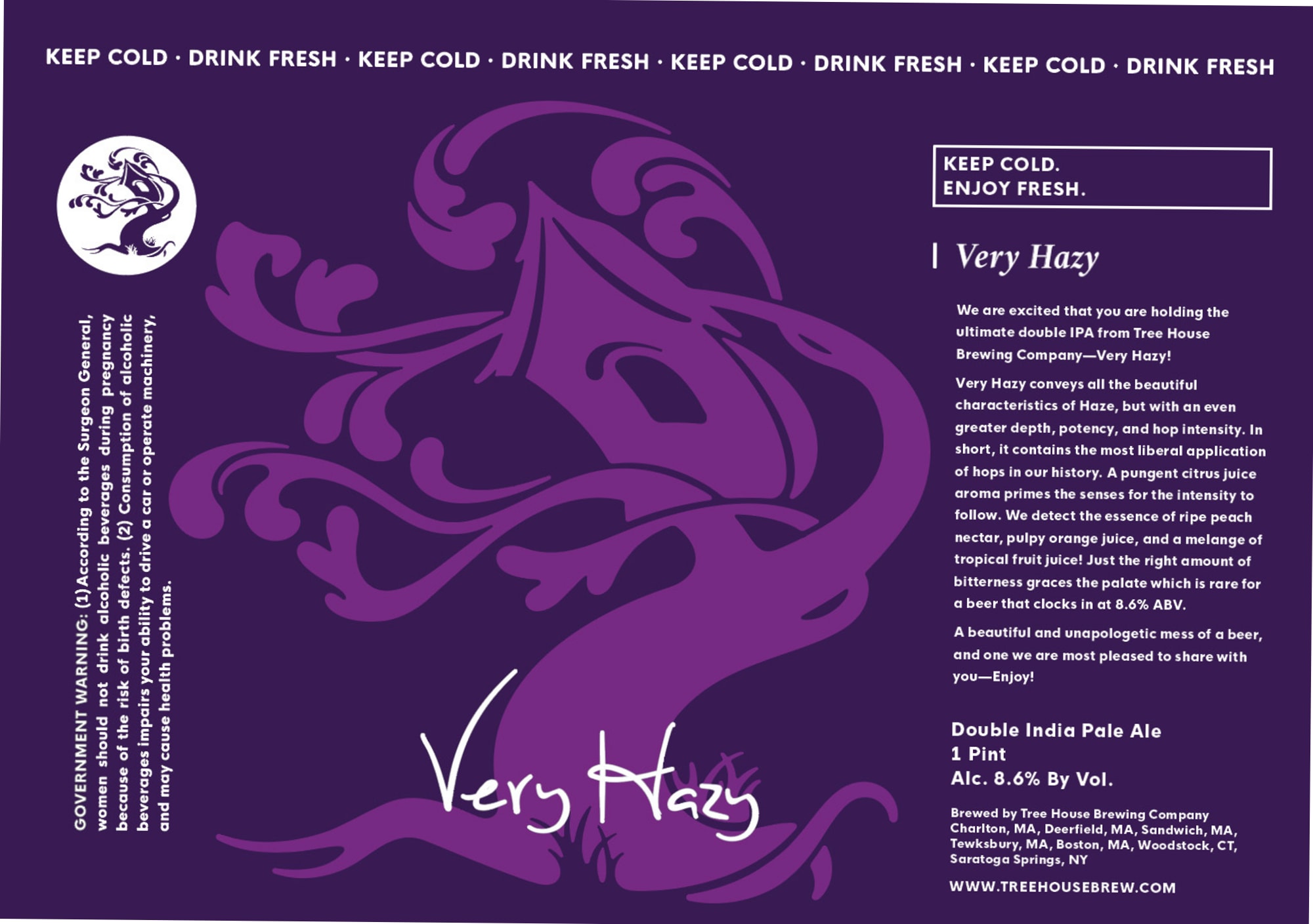 Very Hazy by Tree House Brewing Company - beer label