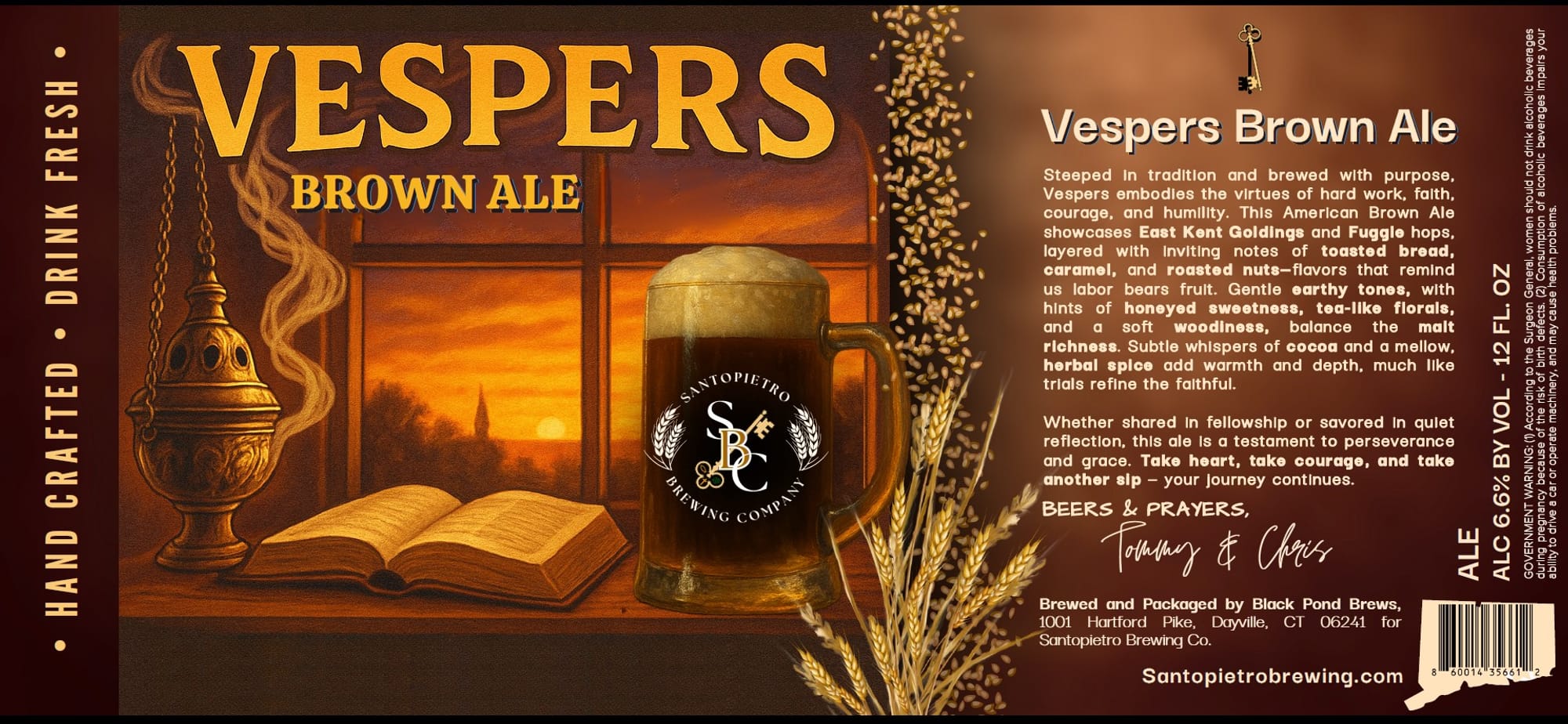 Vespers Brown Ale by Santopietro Brewing Company - beer label