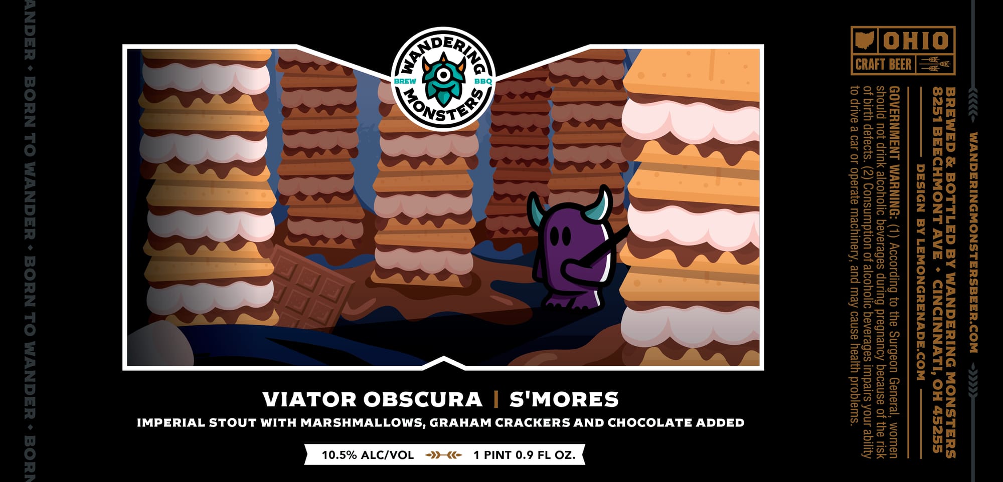 Viator Obscura S’mores by Wandering Monsters Brew - beer label
