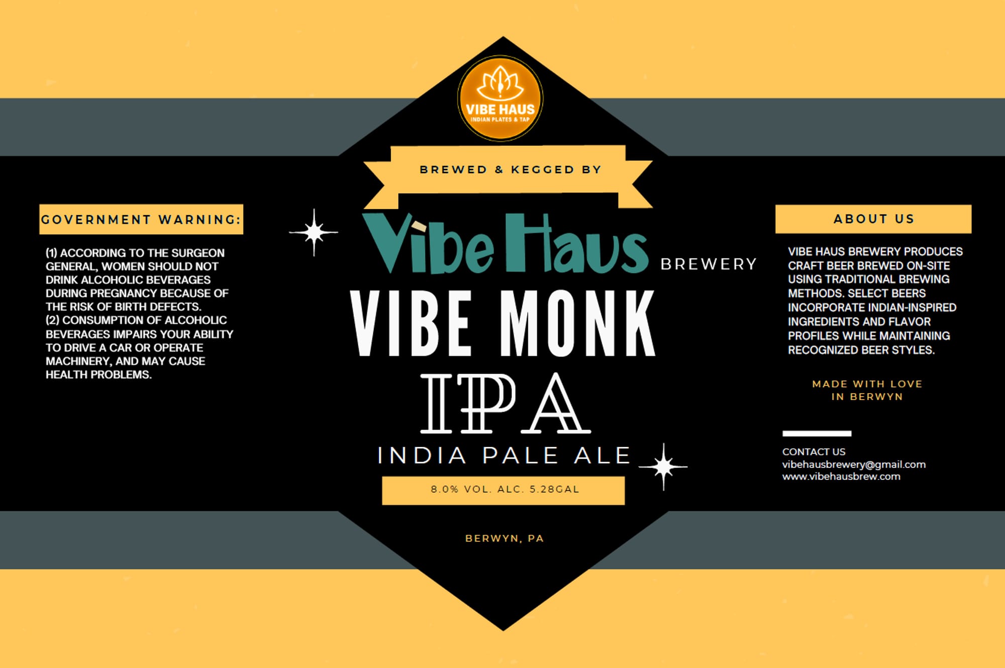 Vibe Monk IPA by Vibe Haus Brewery - beer label