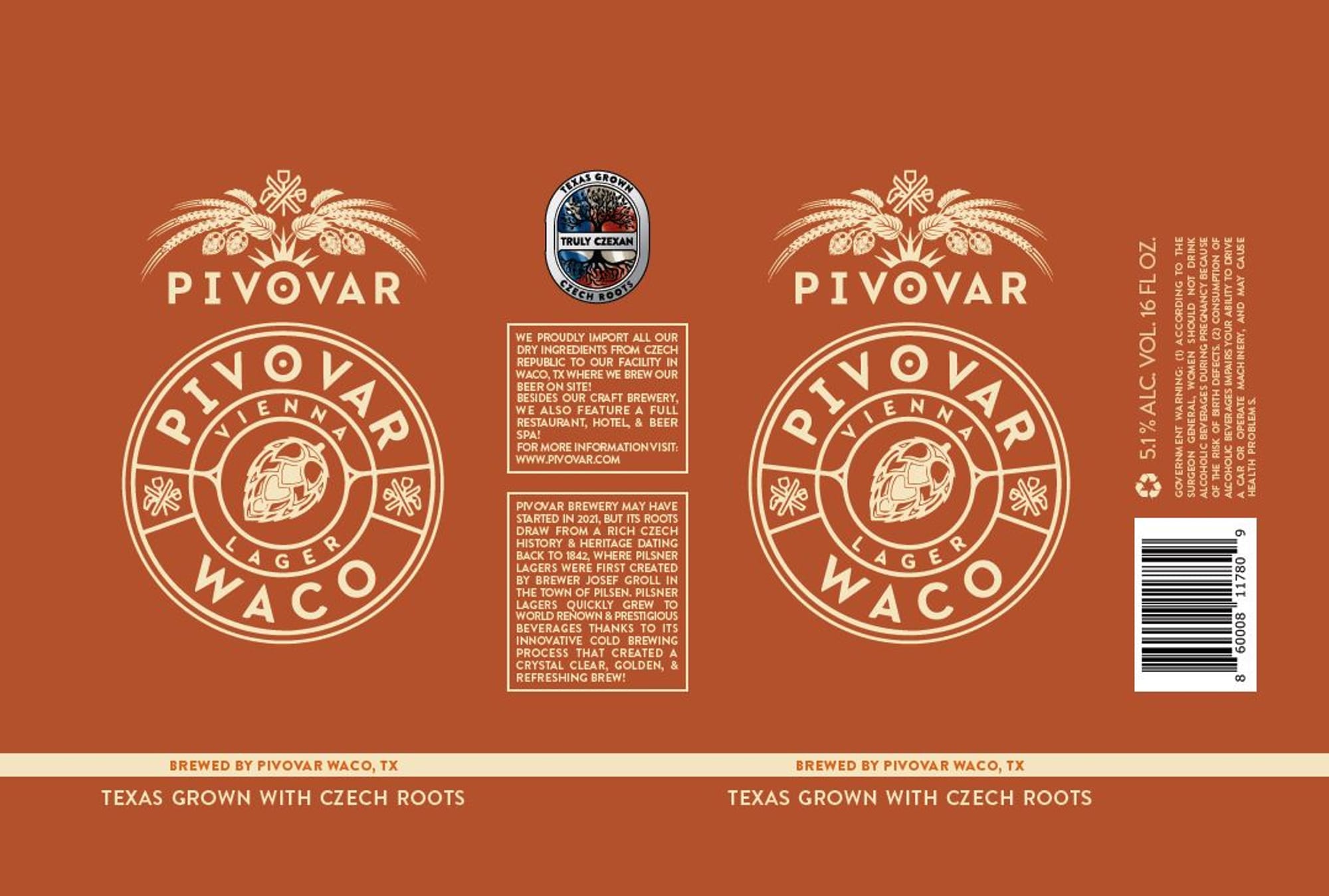 Vienna Lager Waco by Pivovar - beer label