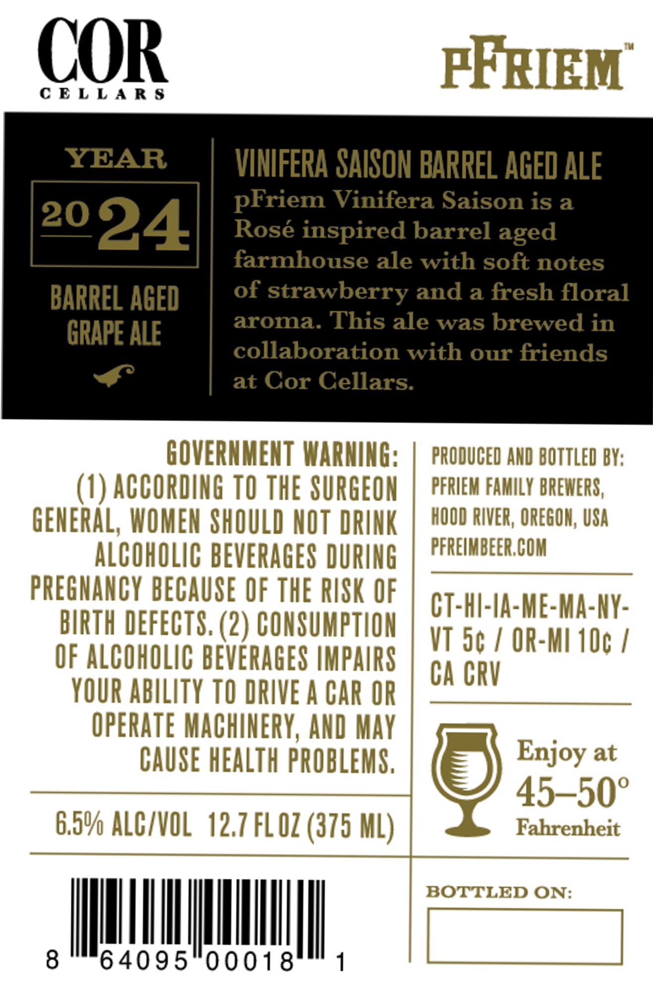 Vinifera Saison Barrel Aged Ale by pFriem Family Brewers - beer label
