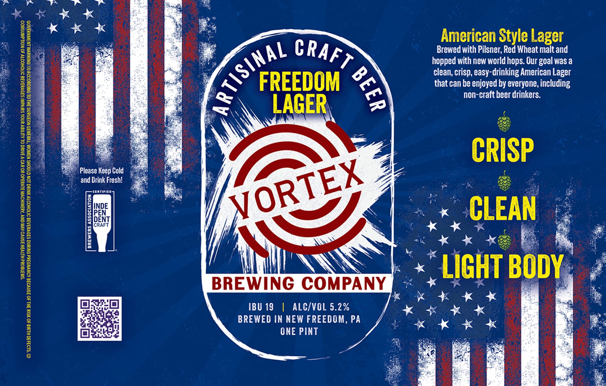 Artisanal Freedom Lager by Vortex Brewing Company - beer label