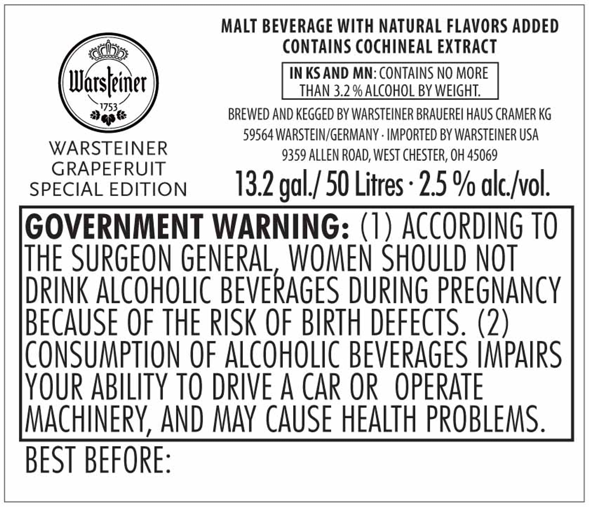 Warsteiner Grapefruit Special Edition by Warsteiner - beer label