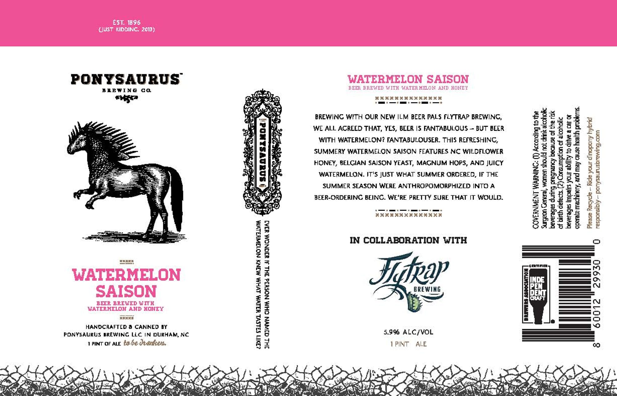 Watermelon Saison by PonySaurus Brewing Co. - beer label