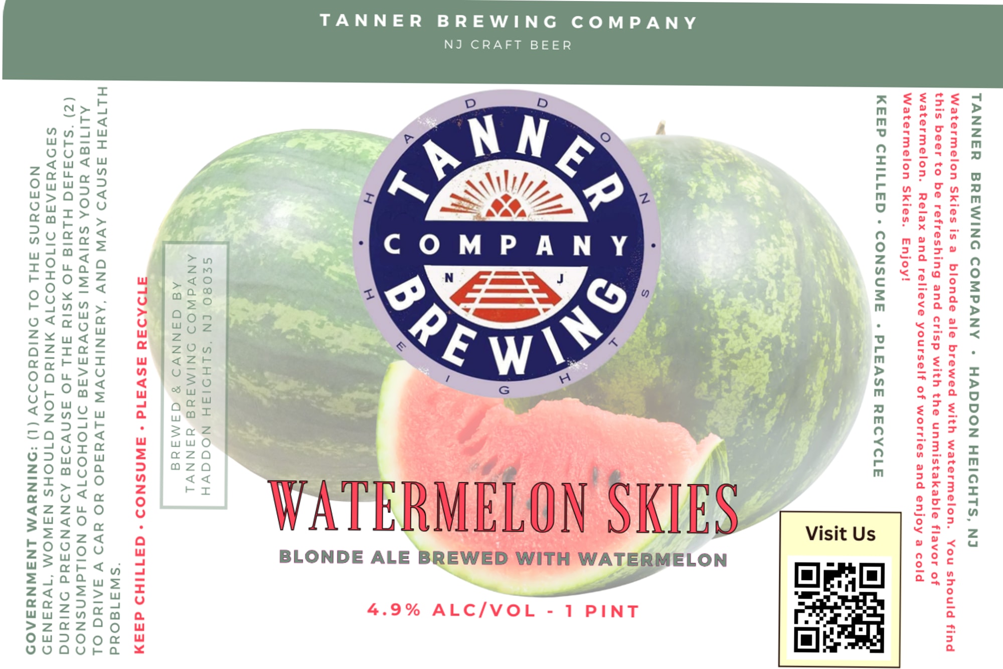 Watermelon Skies by Tanner Brewing Company - beer label