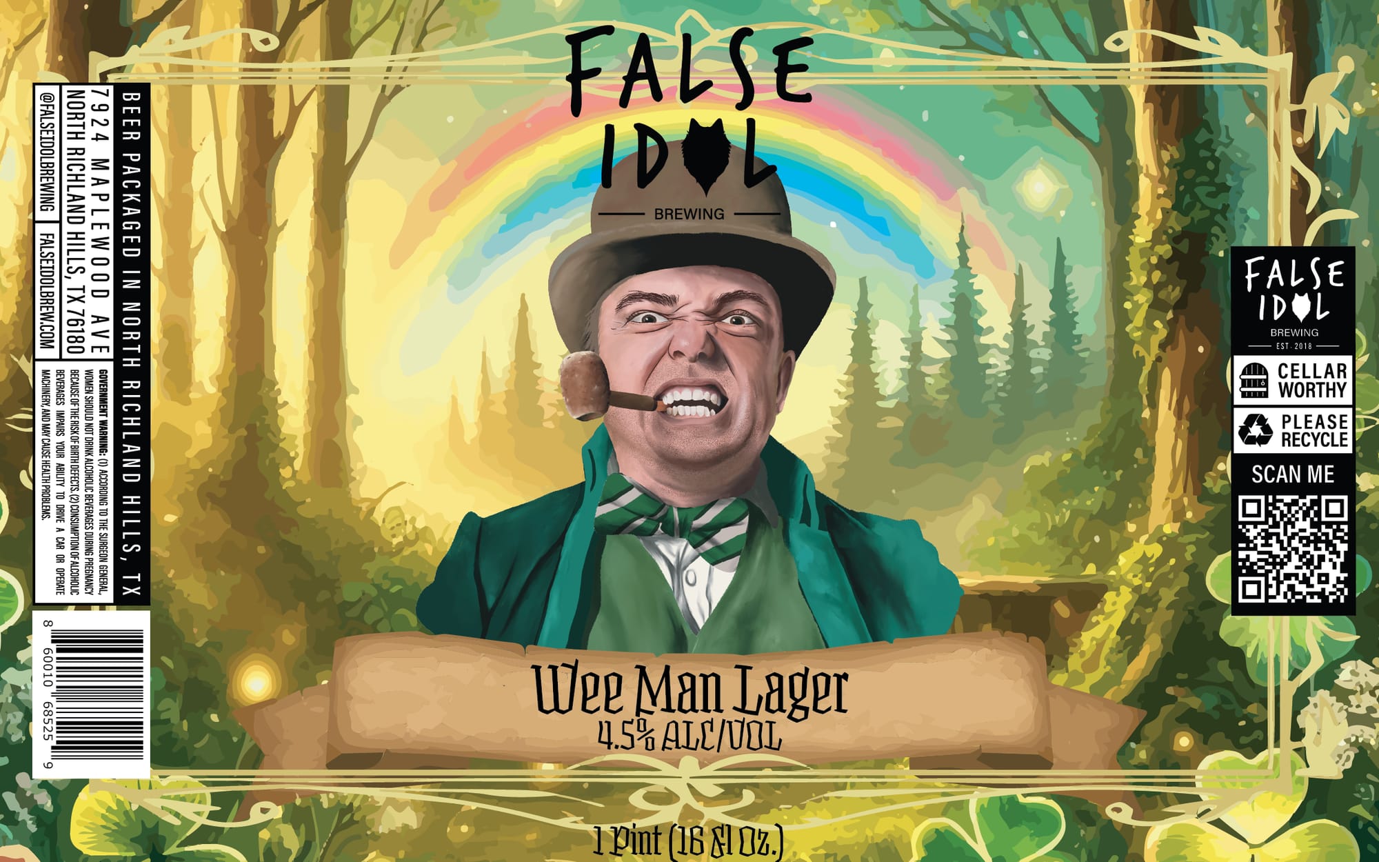 Wee Man Lager by False Idol Brewing - beer label