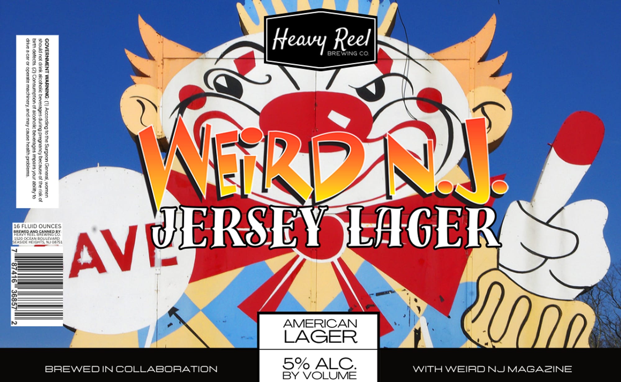 Weird NJ Lager by Heavy Reel Brewing Co. - beer label