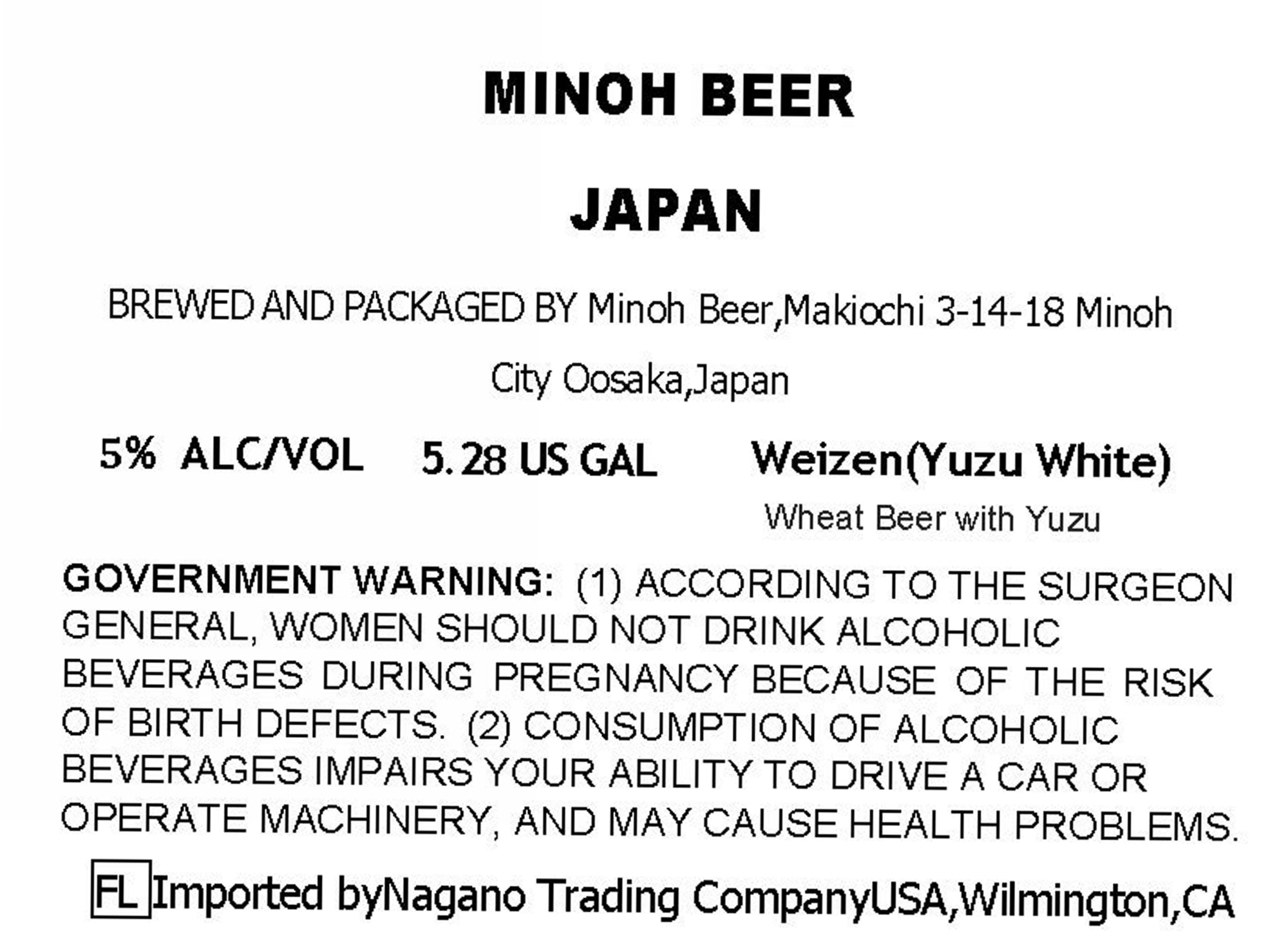 Weizen(Yuzu White) by Minoh Beer - beer label