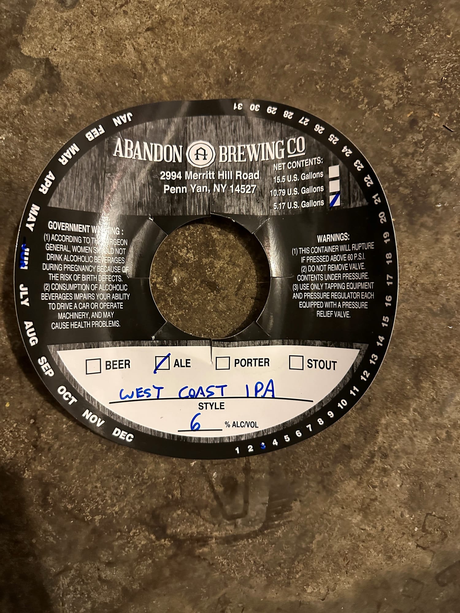 West Coast IPA by Abandon Brewing Co - beer label