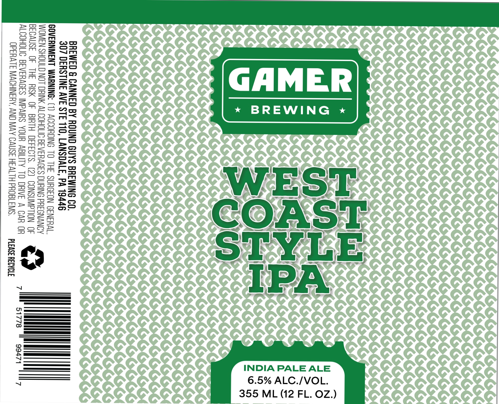 West Coast IPA by Gamer Brewing - beer label