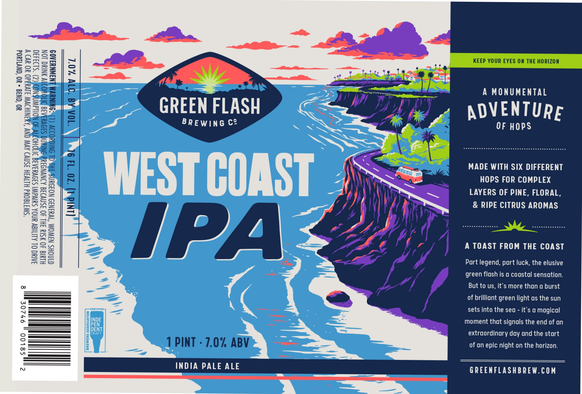 West Coast IPA by Green Flash Brewing Co. - beer label