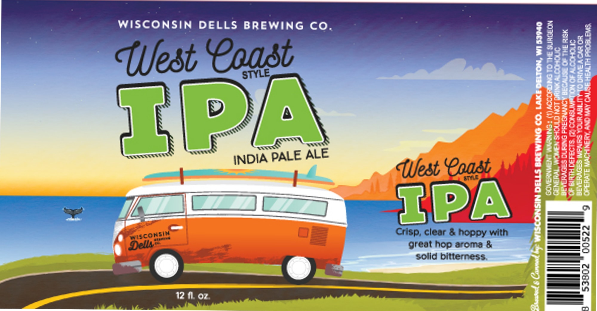 West Coast IPA by Wisconsin Dells Brewing Co. - beer label