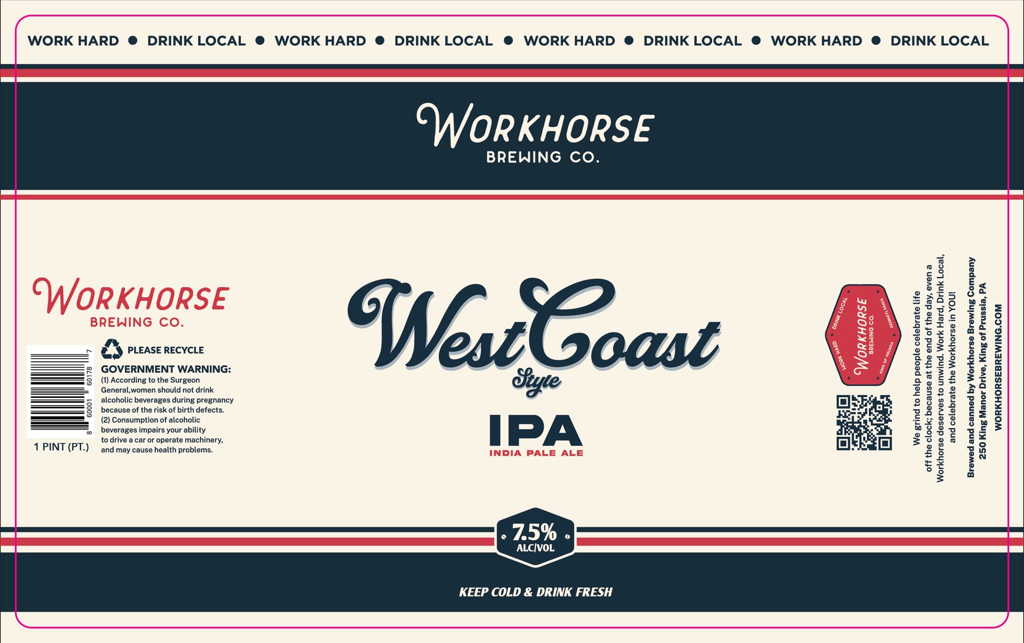 West Coast Style IPA by Workhorse Brewing Co. - beer label