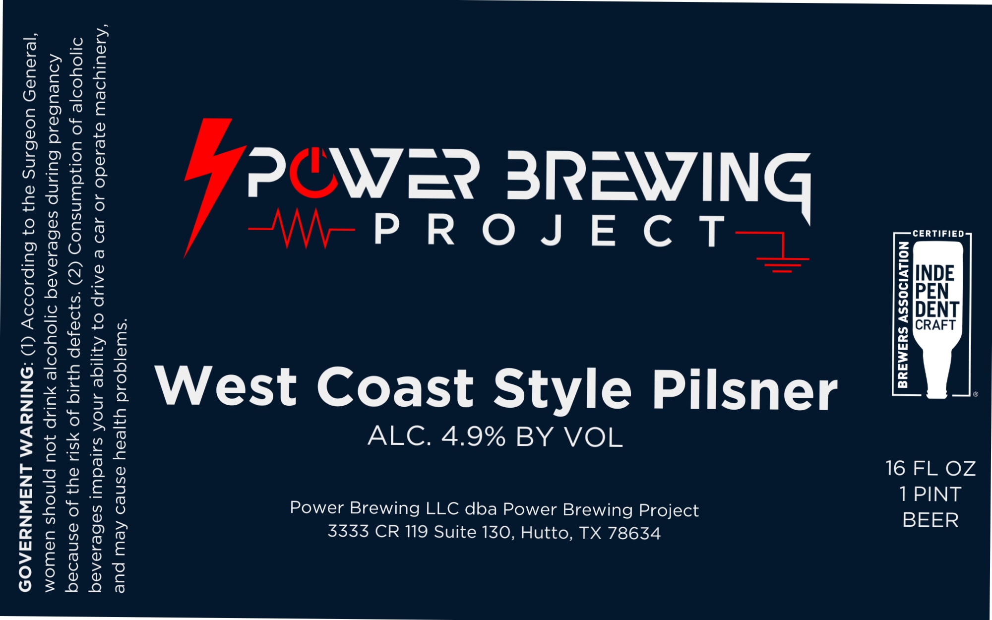 West Coast Style Pilsner by Power Brewing Project - beer label