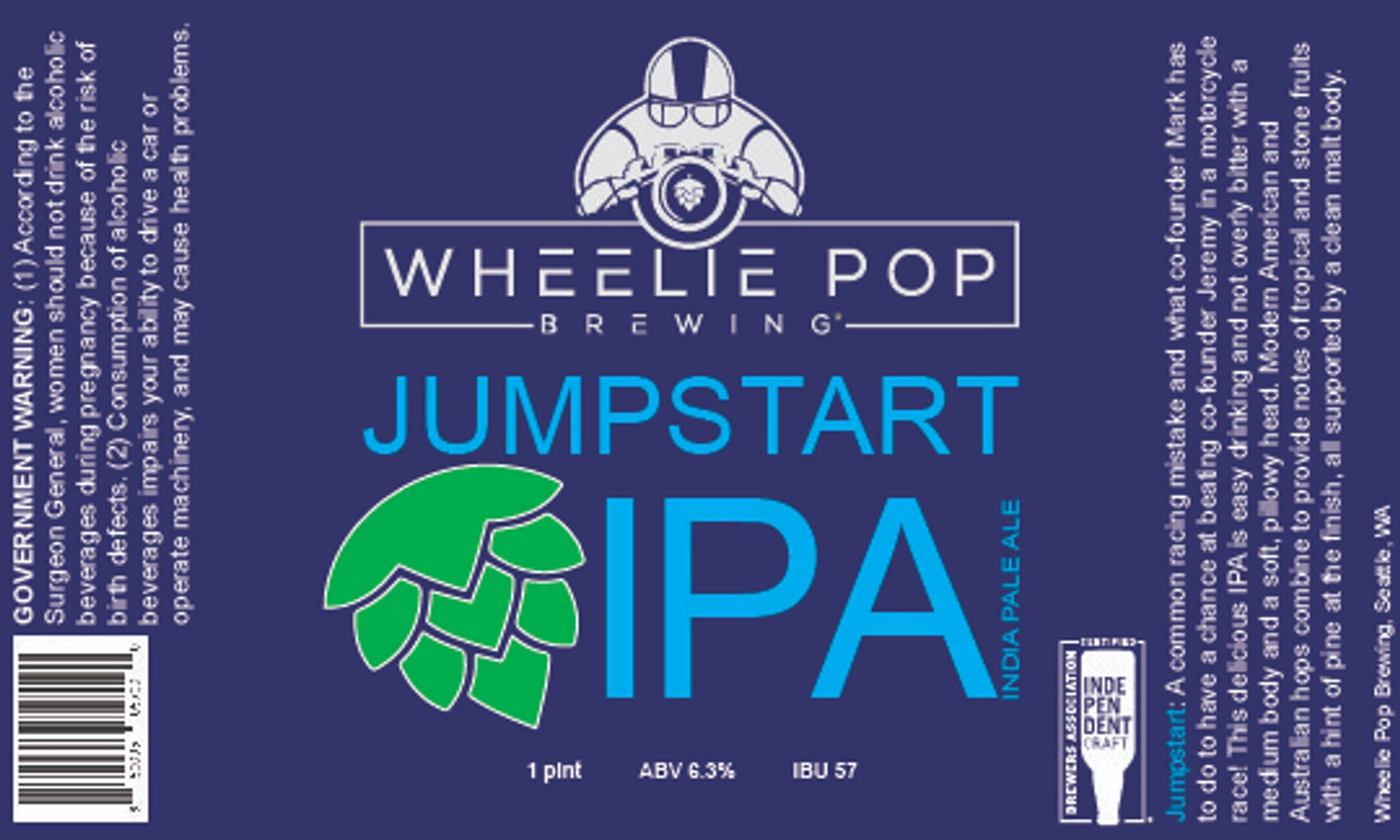 Jumpstart IPA by Wheelie Pop Brewing - beer label