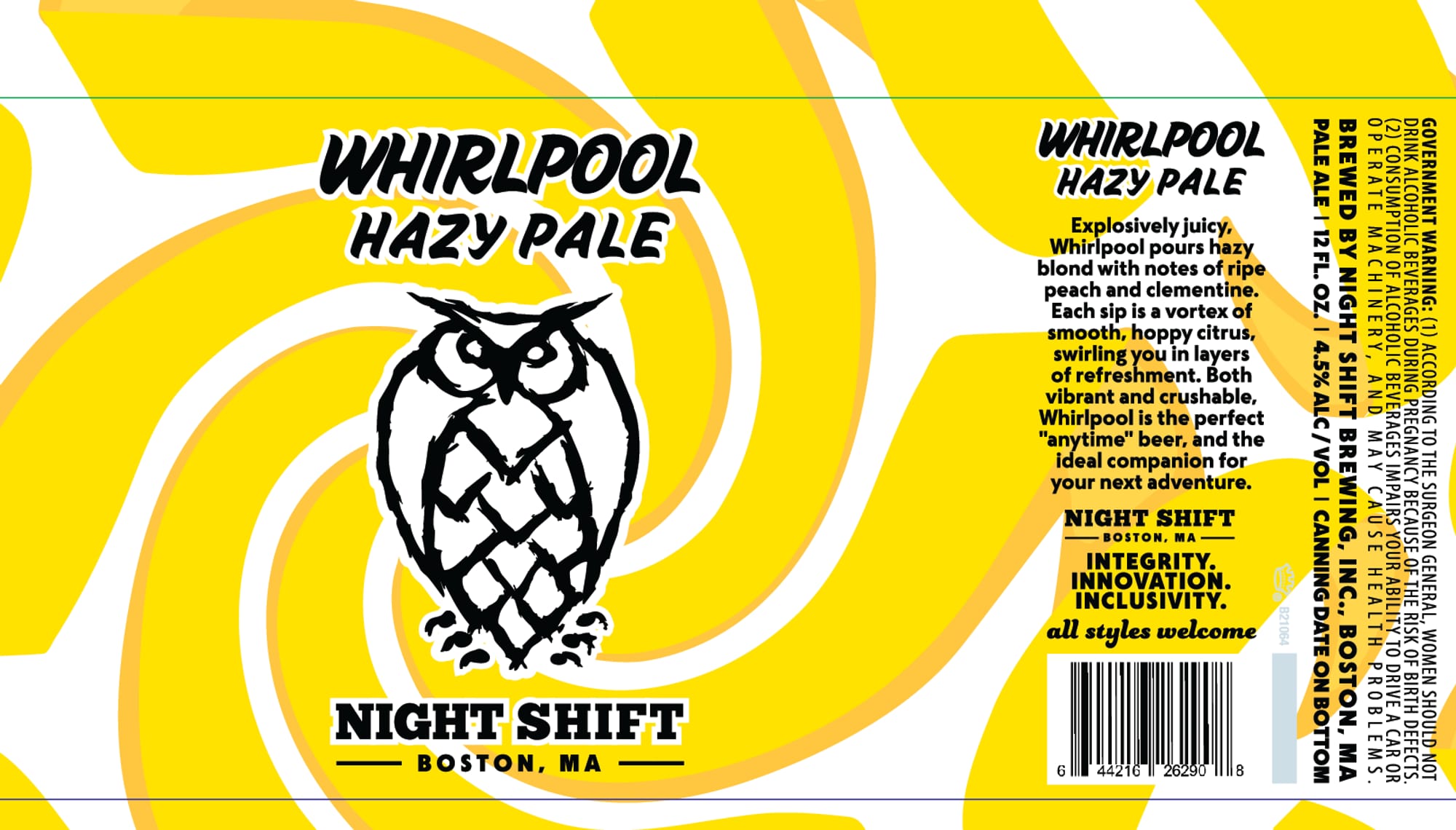 Whirlpool Hazy Pale Ale by Night Shift Brewing - beer label