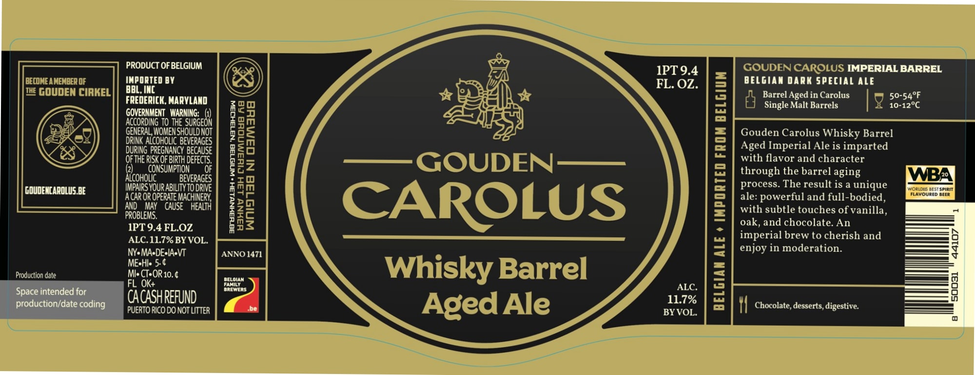 WHISKY BARREL AGED ALE by GOUDEN CAROLUS - beer label