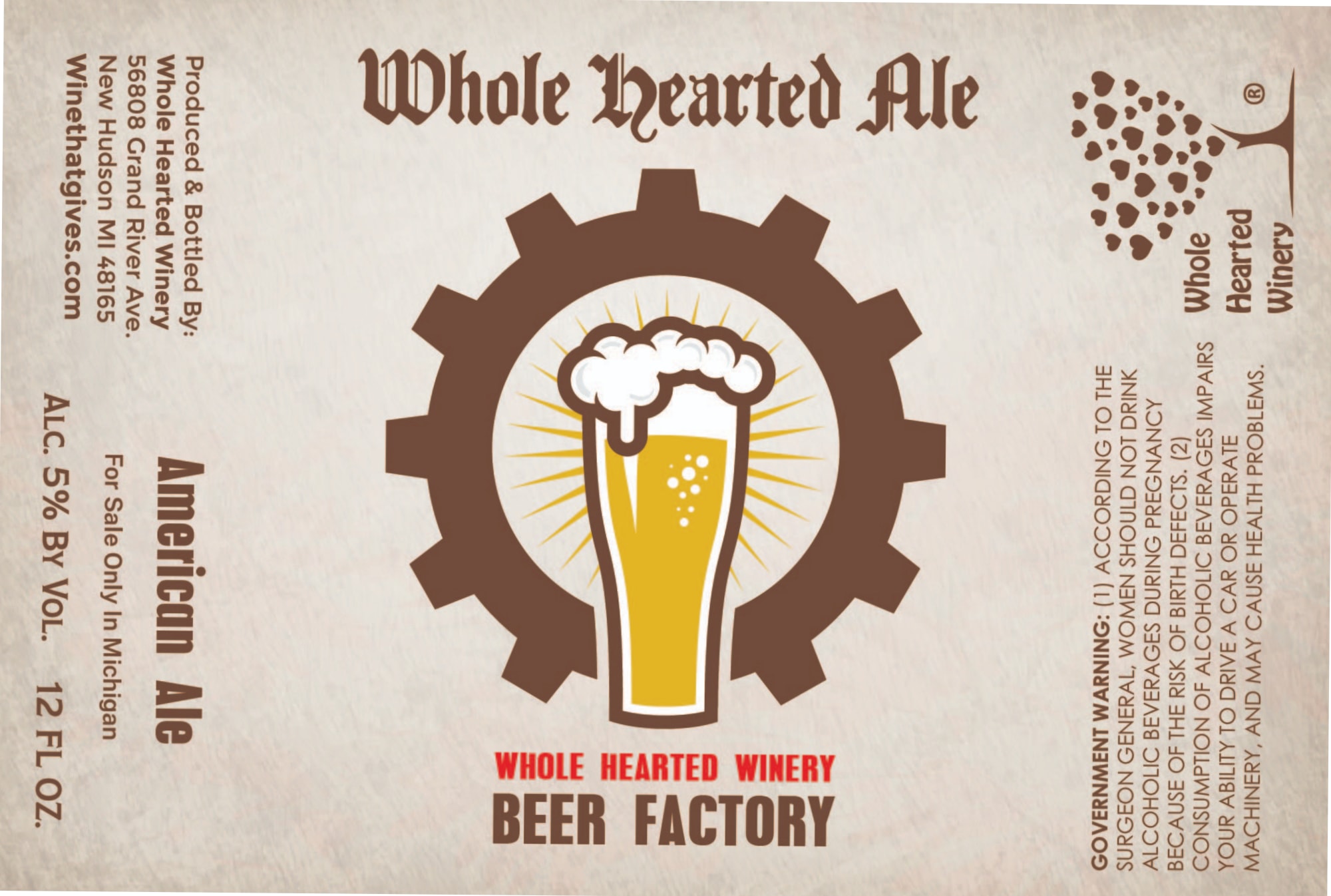 Whole Hearted Ale by Whole Hearted Winery & Beer Factory - beer label