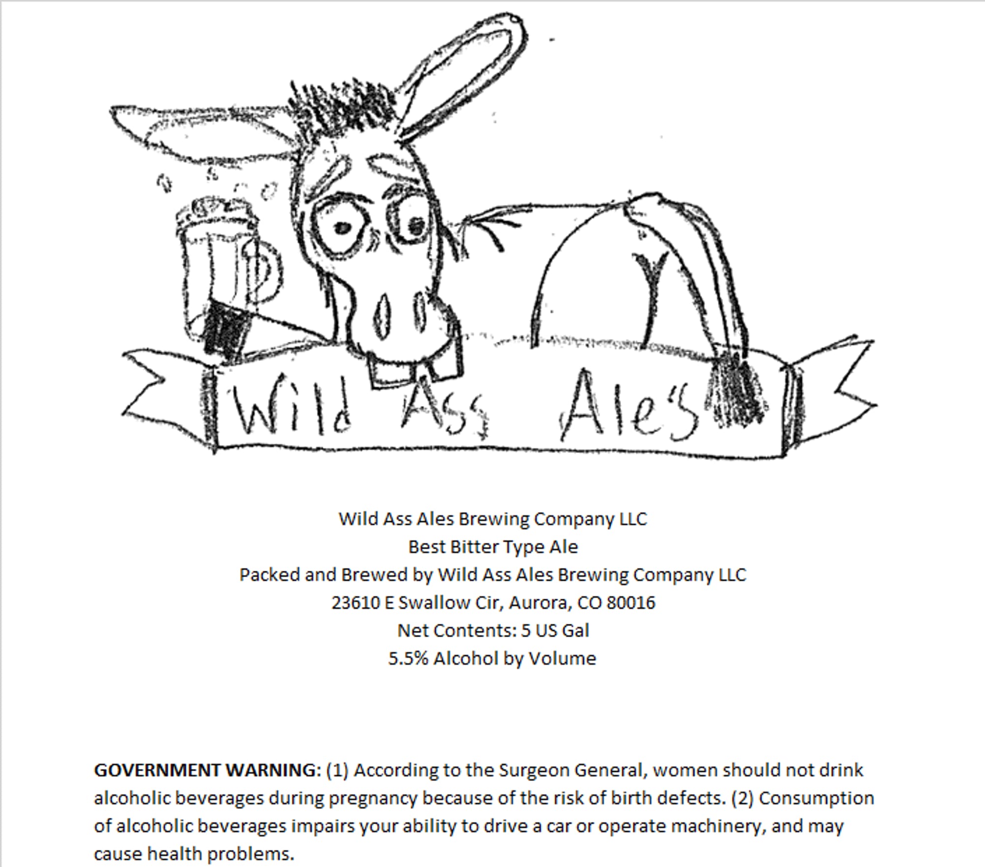 Best Bitter Ass Ale by Wild Ass Ales Brewing Company LLC - beer label
