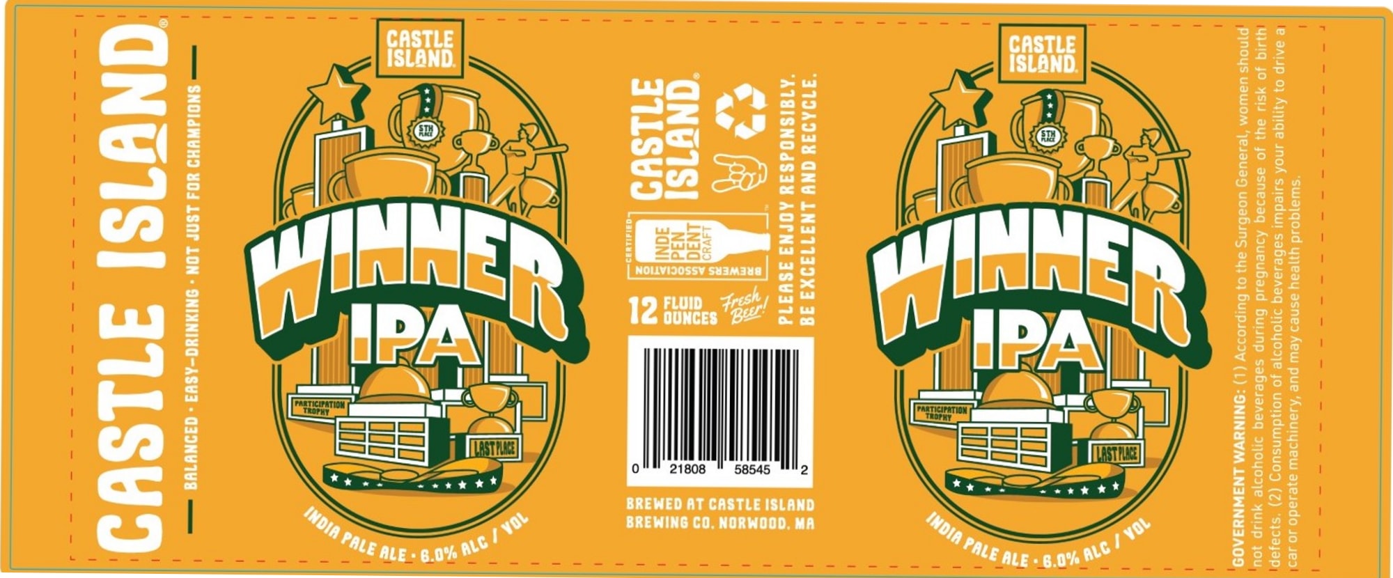 Winner IPA by Castle Island Brewing Co. - beer label