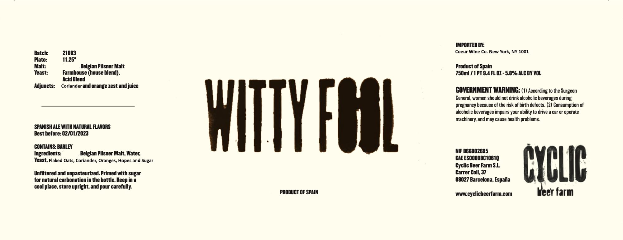 Witty Fool by Cyclic Beer Farm - beer label