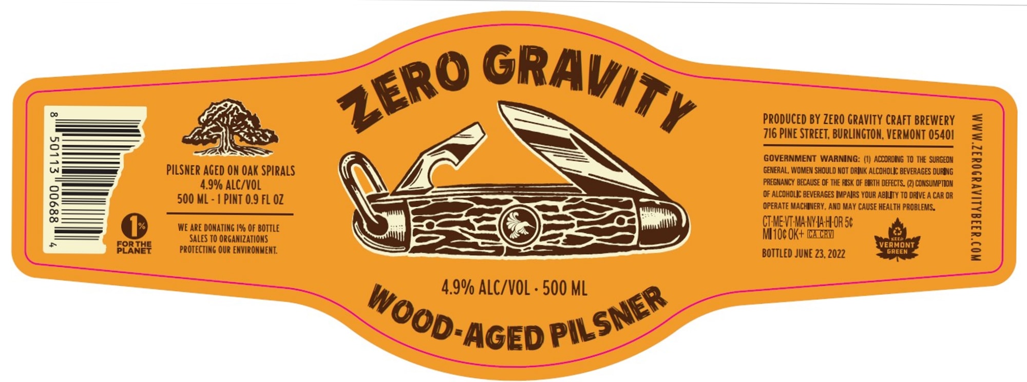 Wood-Aged Pilsner by Zero Gravity Brewery - beer label