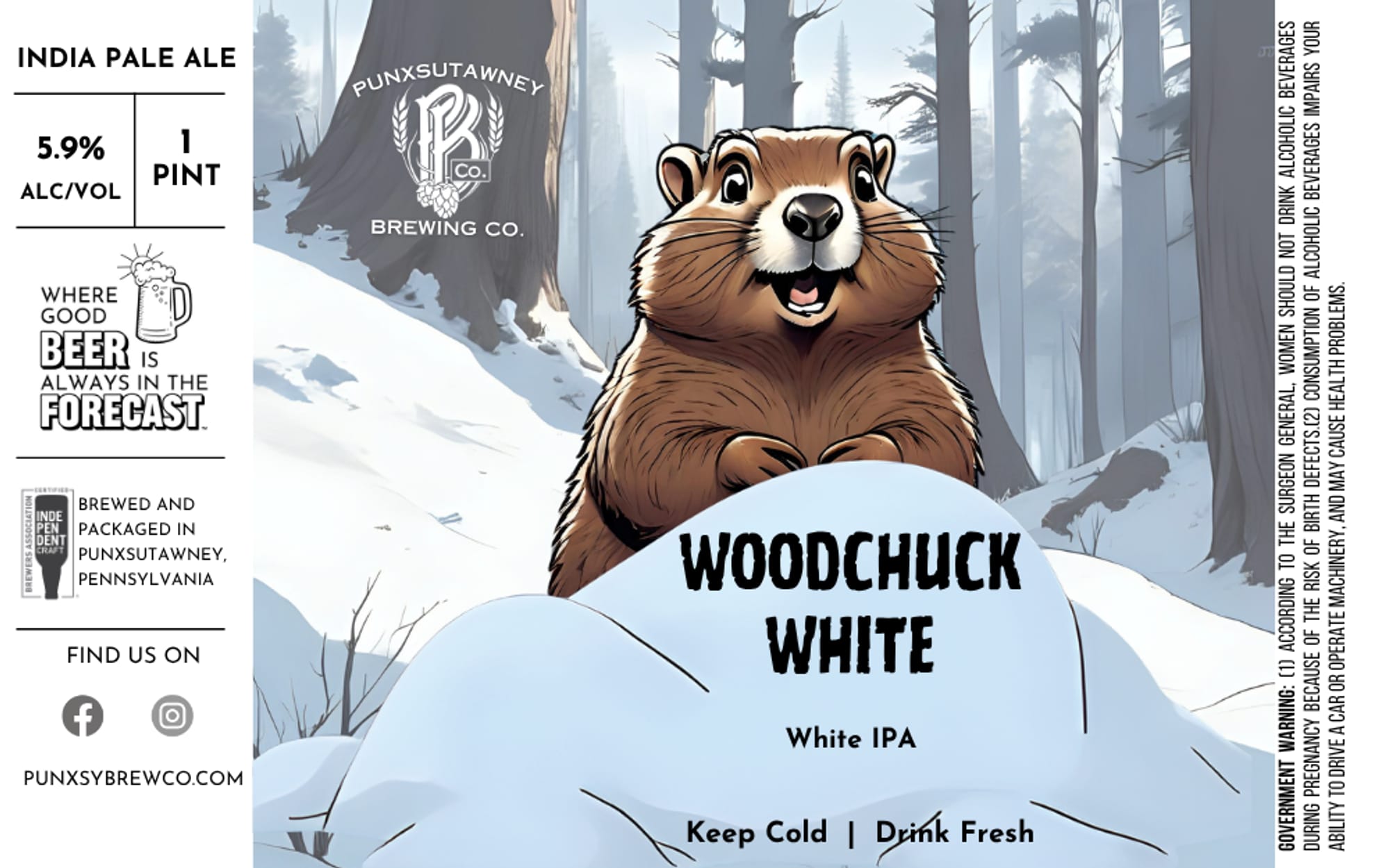 Woodchuck White by Punxsutawney Brewing Co. - beer label