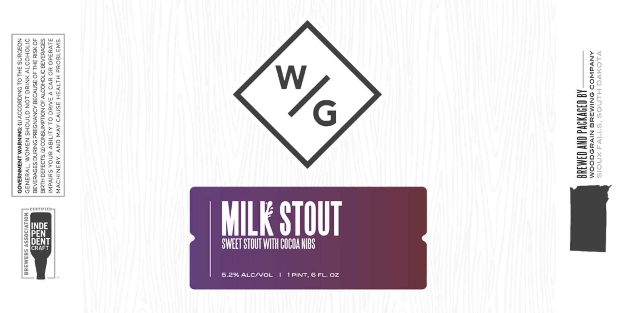 Milk Stout by Woodgrain Brewing Company - beer label