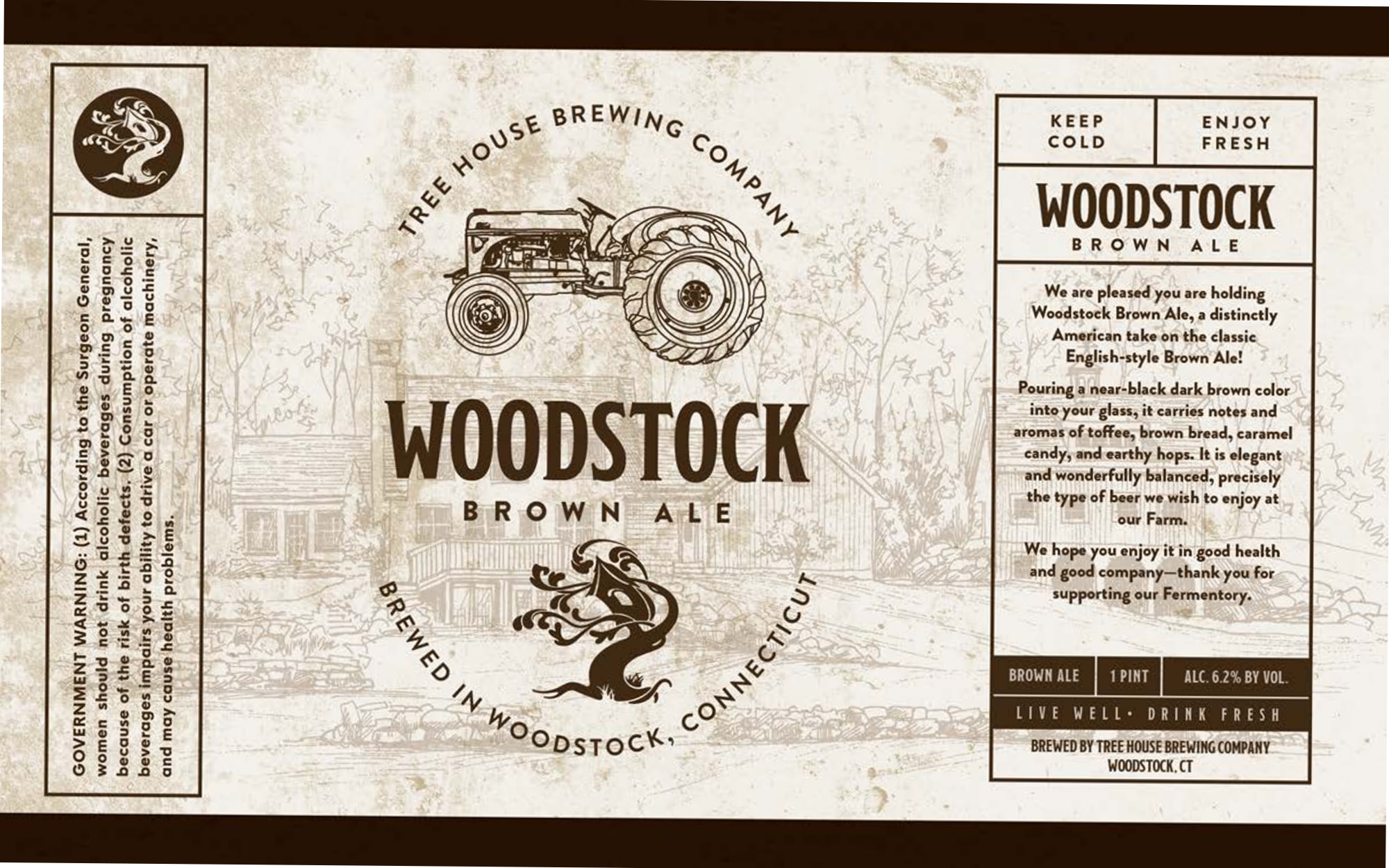 Woodstock Brown Ale by Tree House Brewing Company - beer label