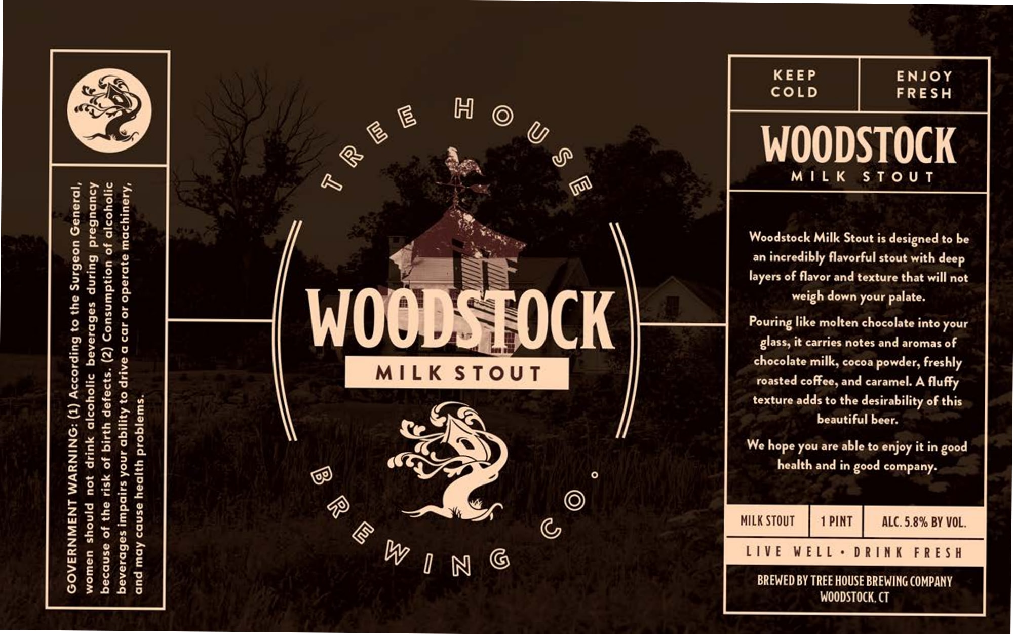 Woodstock Milk Stout by Tree House Brewing Company - beer label