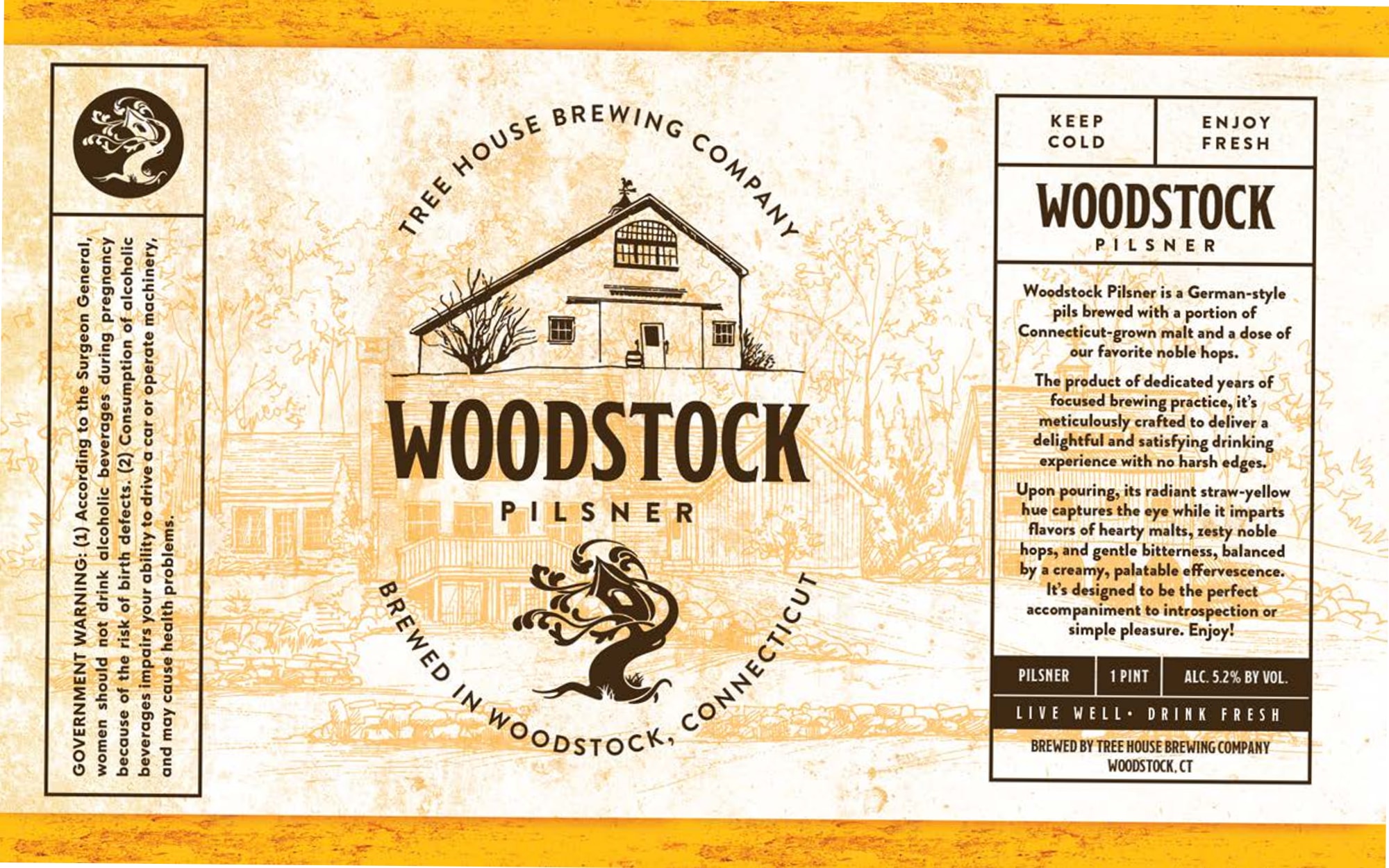 Woodstock Pilsner by Tree House Brewing Company - beer label
