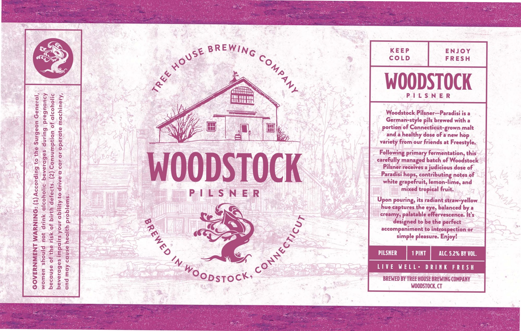 Woodstock Pilsner by Tree House Brewing Company - beer label