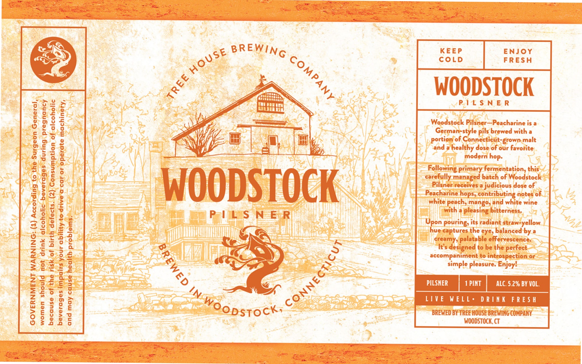 Woodstock Pilsner by Tree House Brewing Company - beer label