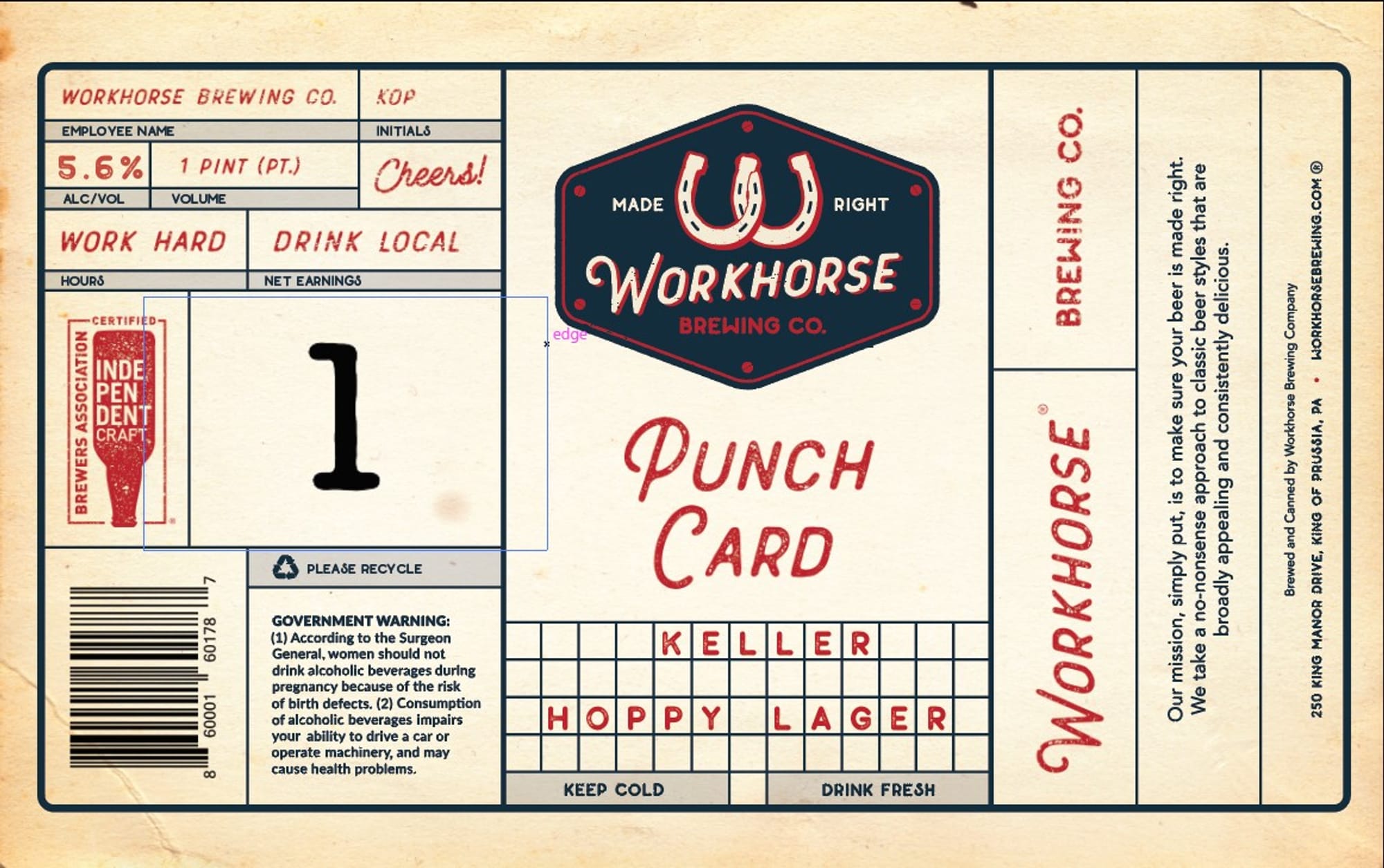 Punch Card by Workhorse Brewing Co. - beer label