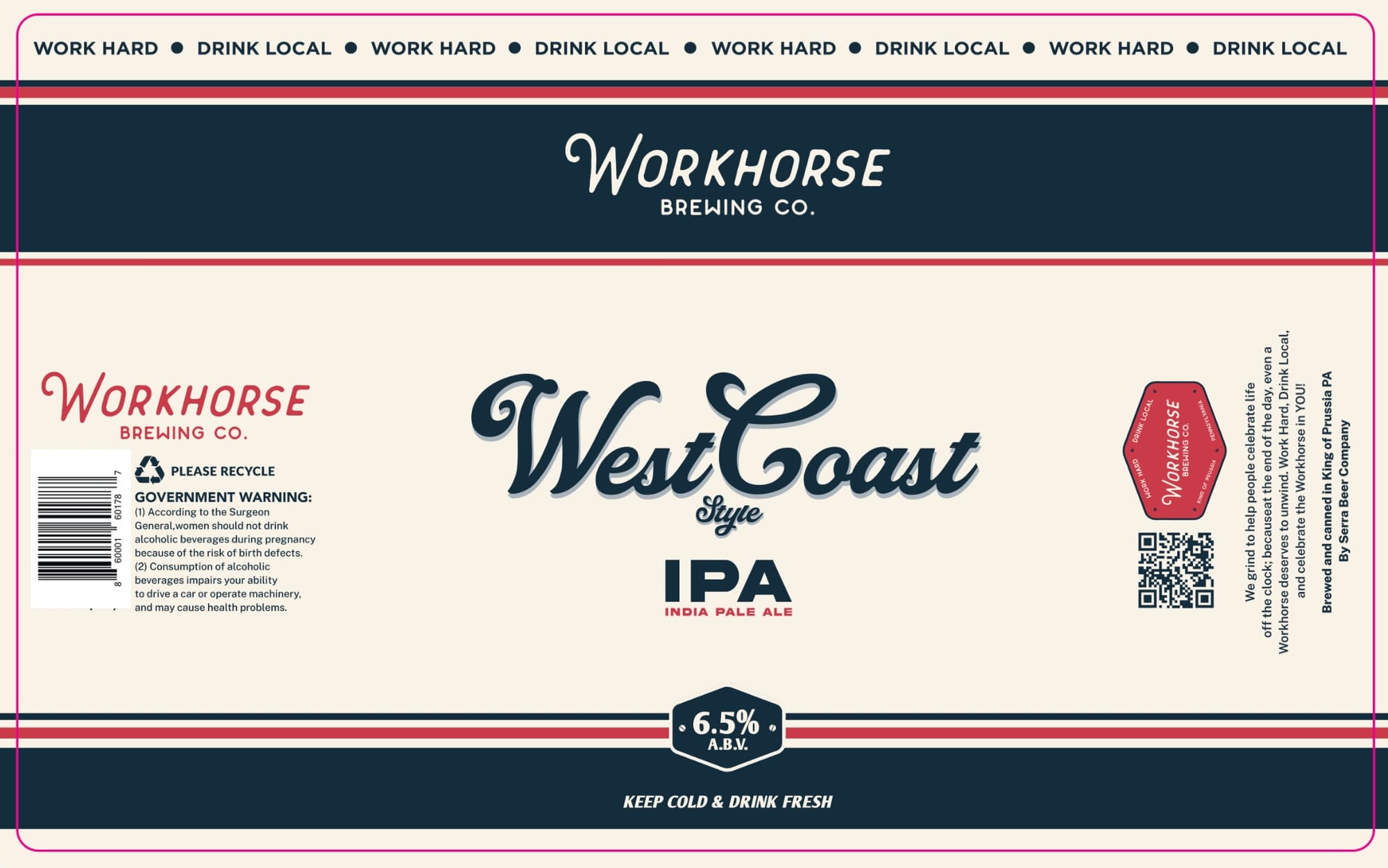 West Coast Style IPA by Workhorse Brewing Co. - beer label
