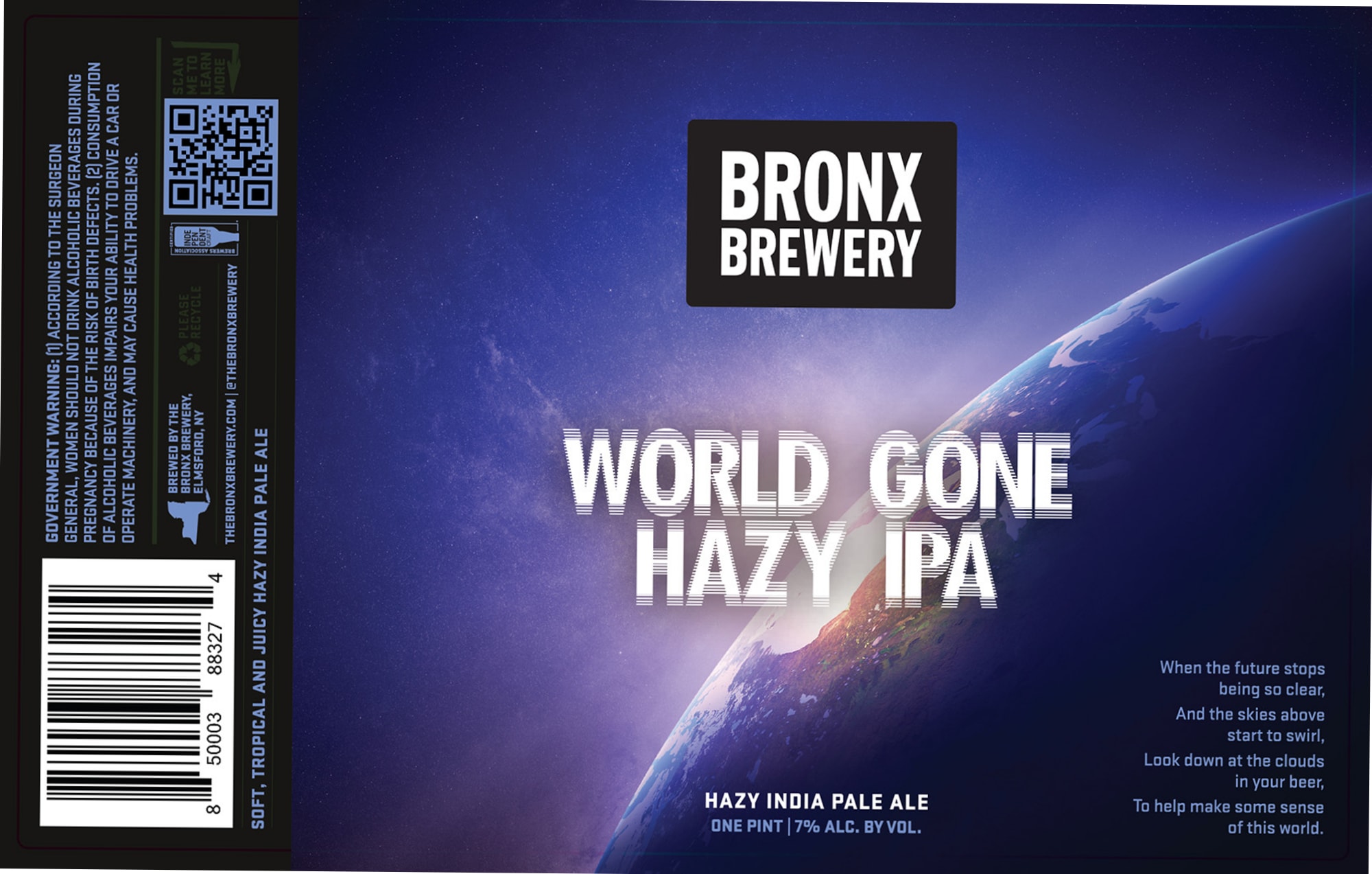 World Gone Hazy IPA by Bronx Brewery - beer label