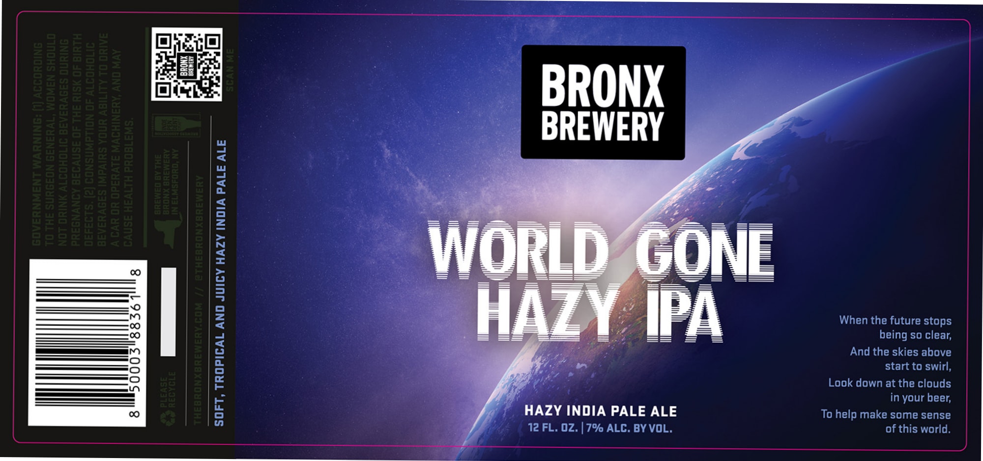 World Gone Hazy IPA by Bronx Brewery - beer label