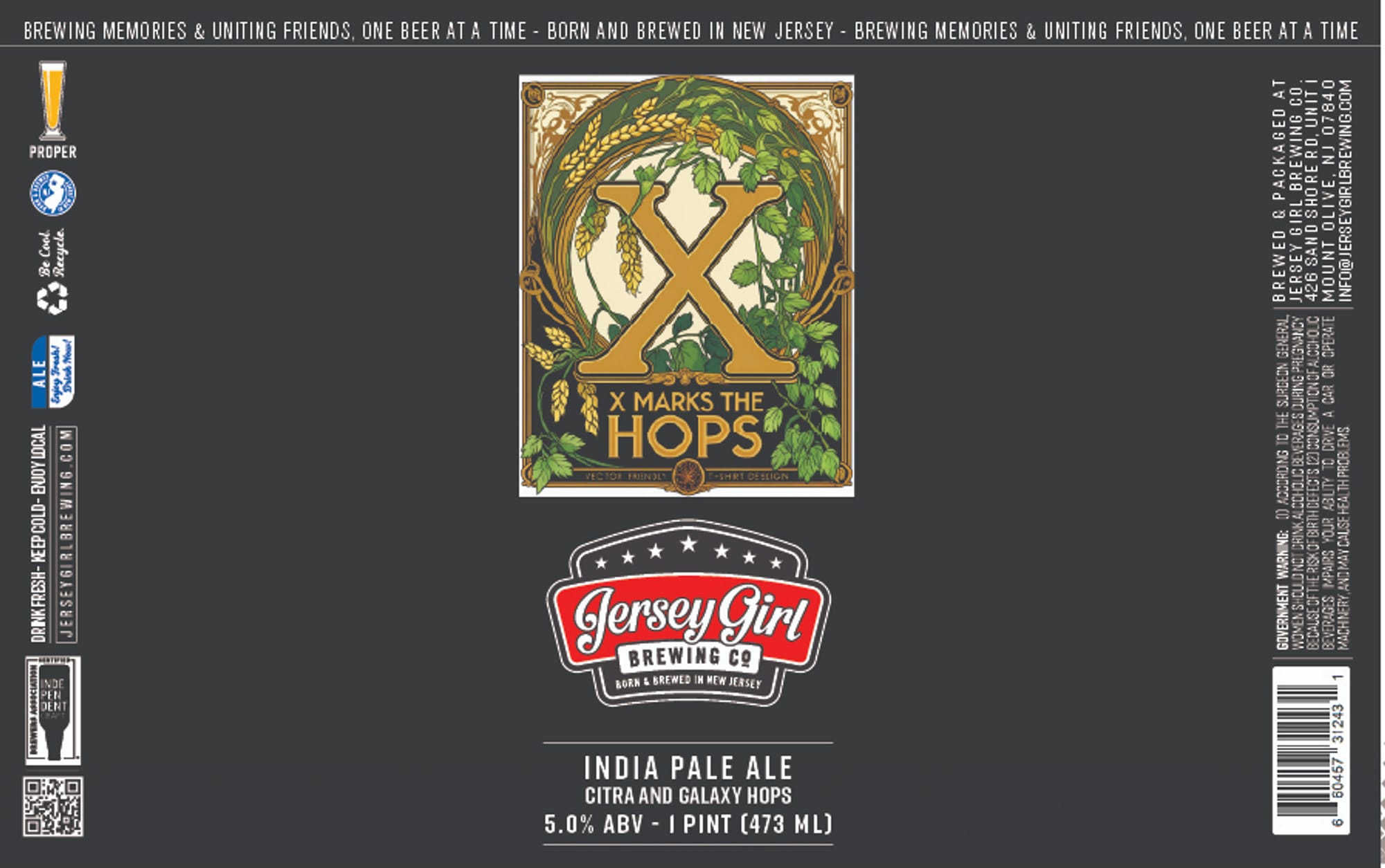 X Marks the Hops by Jersey Girl Brewing Co. - beer label