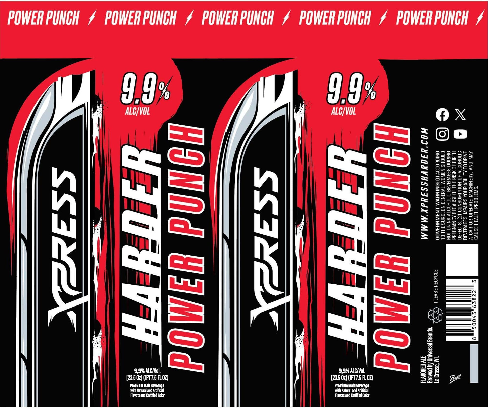 Xpress Harder Power Punch by Universal Beverages - beer label