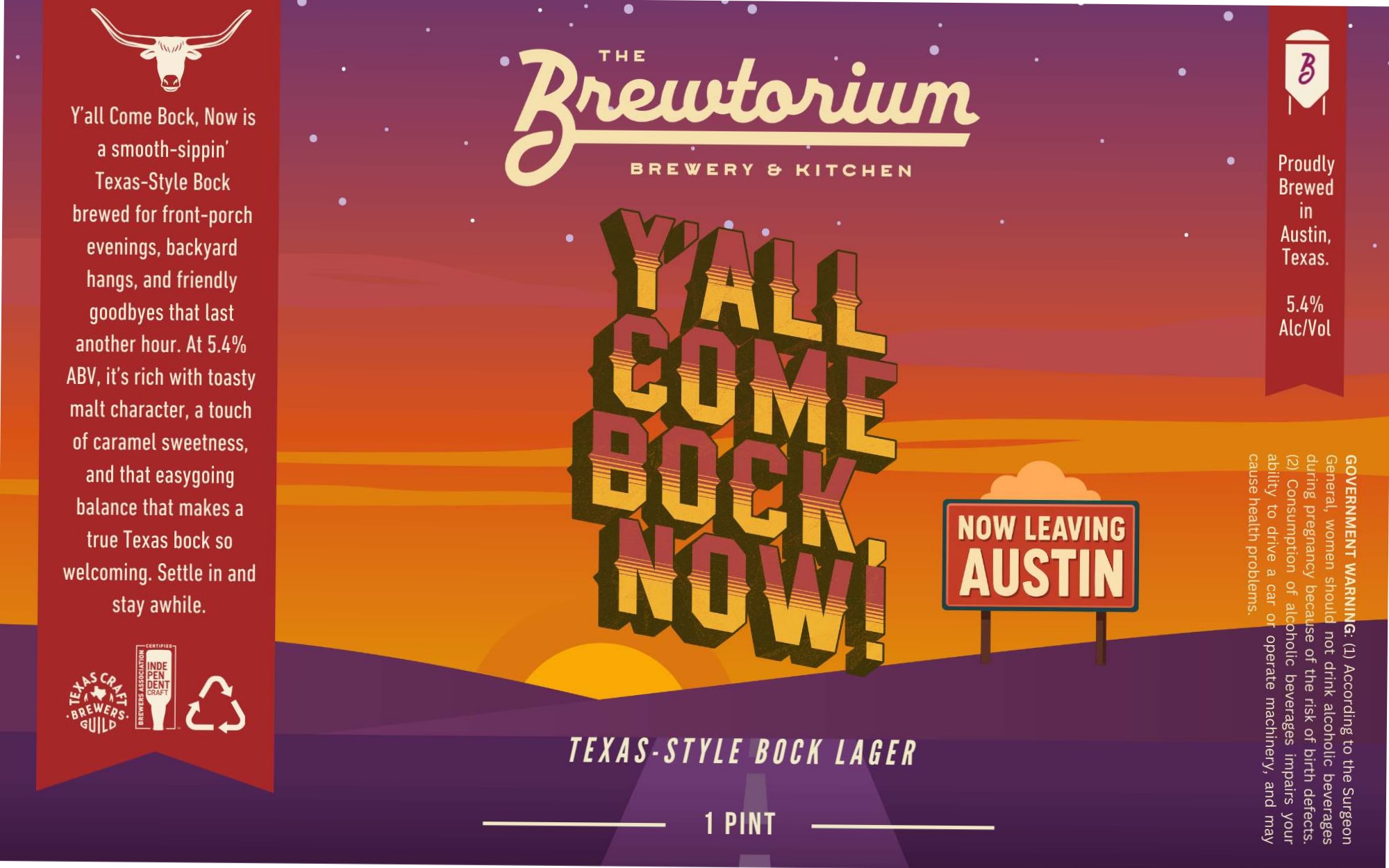 Y’all Come Bock Now by The Brewtorium Brewery & Kitchen - beer label