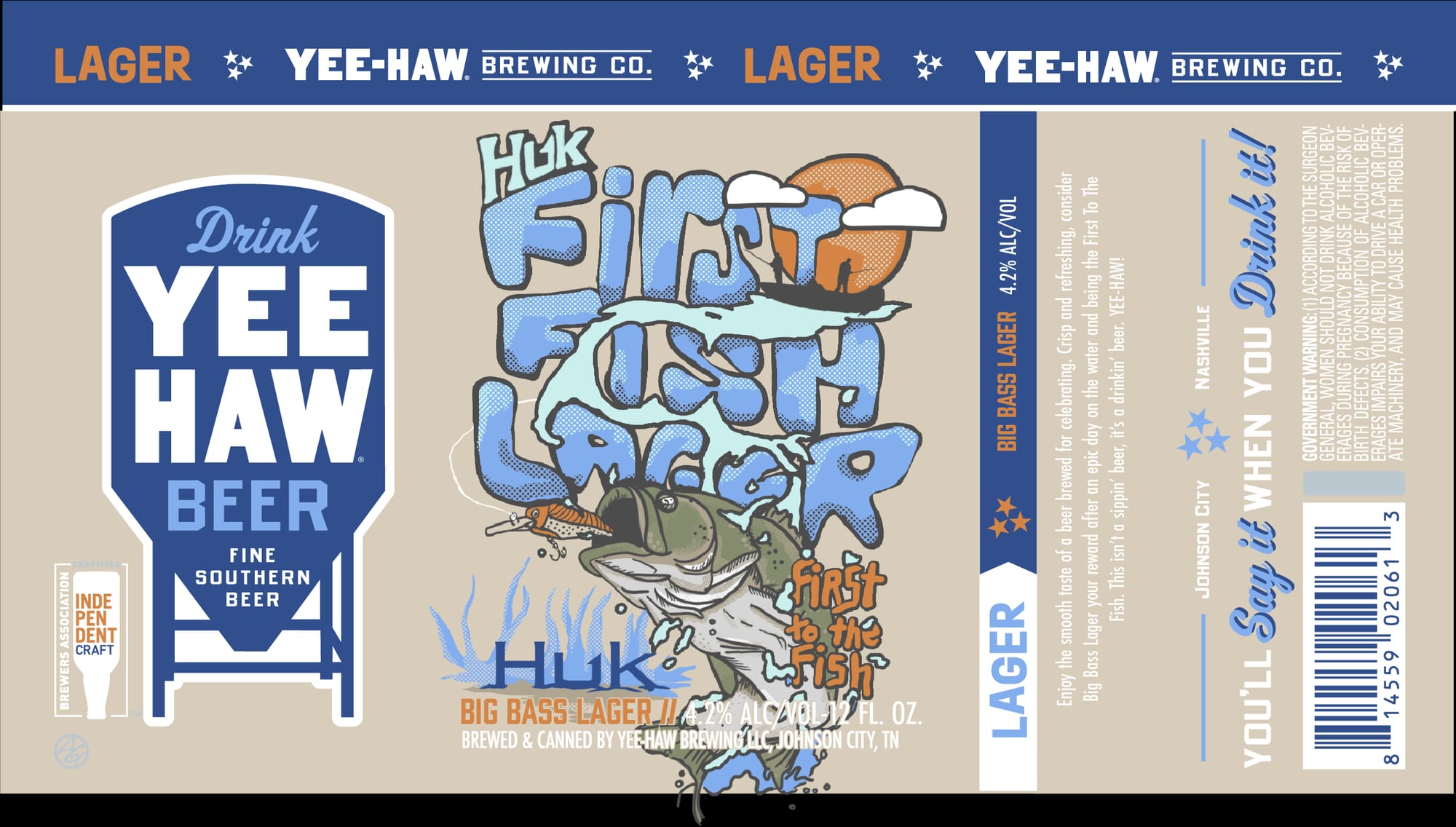 Big Bass Lager by Yee-Haw Brewing Co. - beer label
