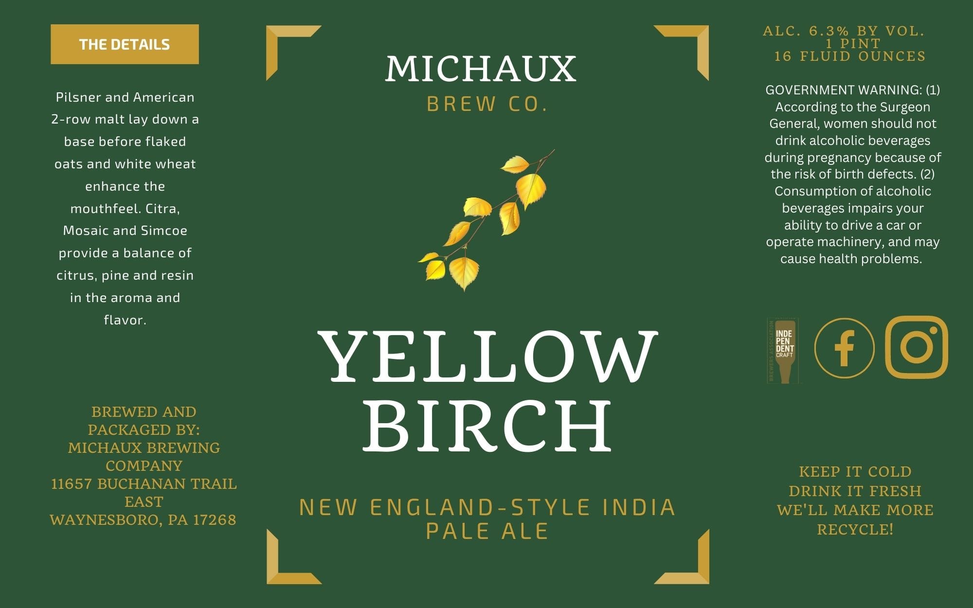 Yellow Birch by Michaux Brew Co. - beer label