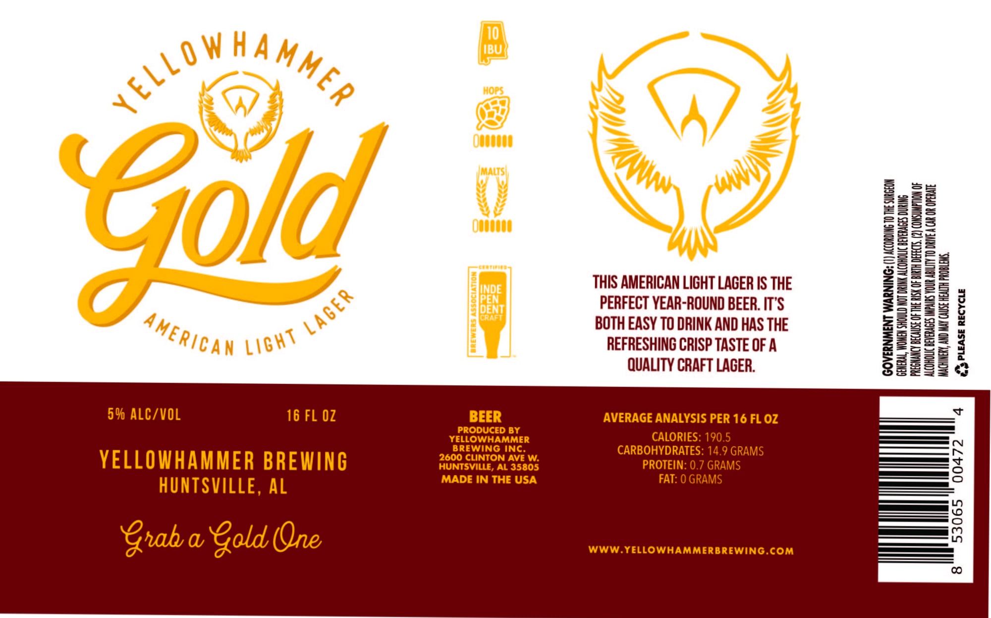 Yellowhammer Gold by Yellowhammer Brewing - beer label