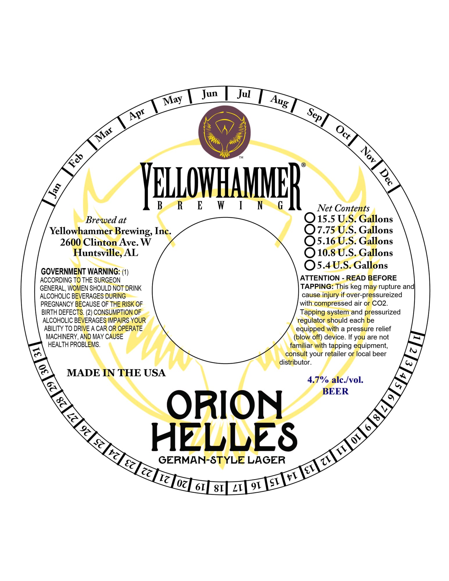 Orion Helles by Yellowhammer Brewing - beer label