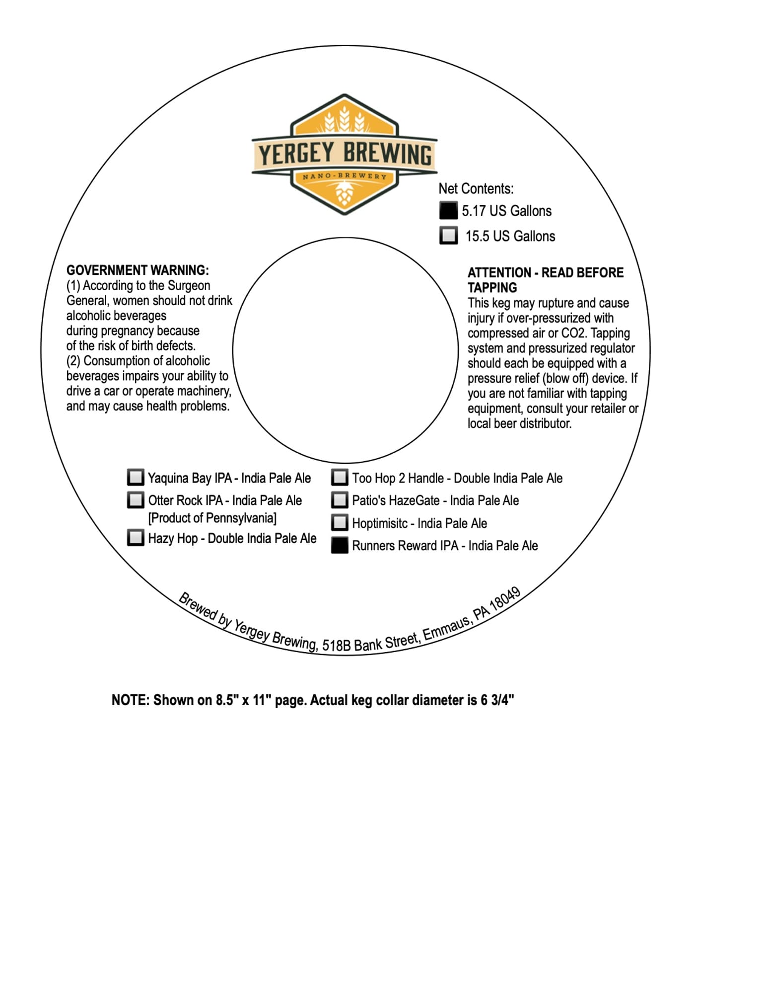 Government Warning by Yergey Brewing - beer label