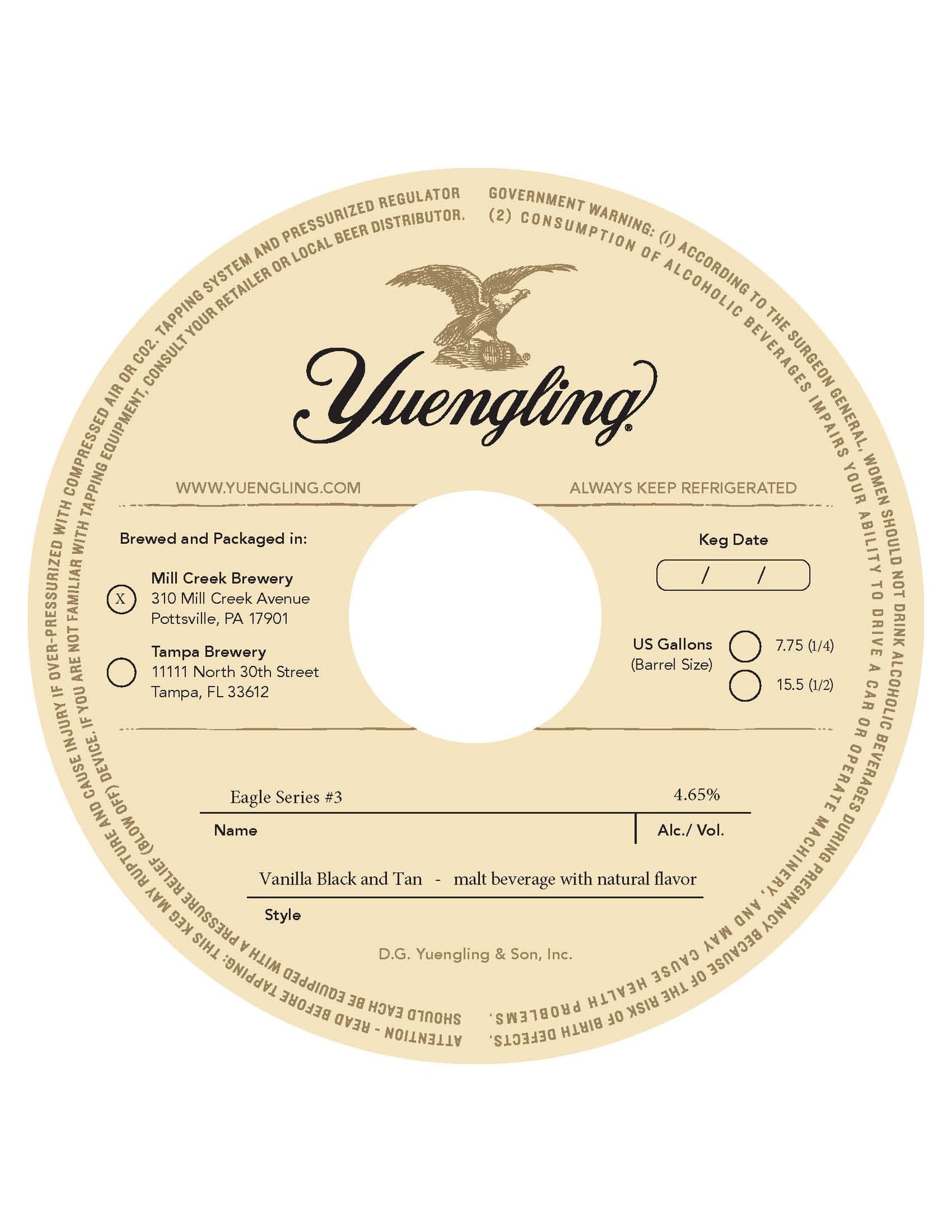 Eagle Series #3 Vanilla Black and Tan by D.G. Yuengling & Son, Inc. - beer label