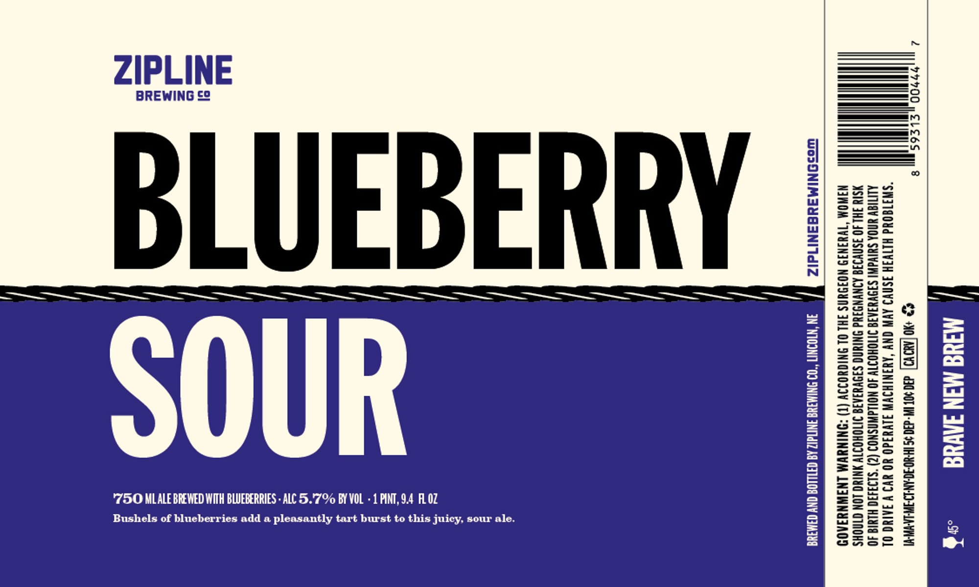 Blueberry Sour by Zipline Brewing Co. - beer label
