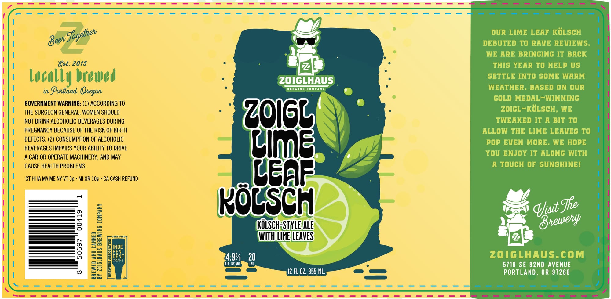 Zoigl Lime Leaf Kölsch by Zoiglhaus Brewing Company - beer label
